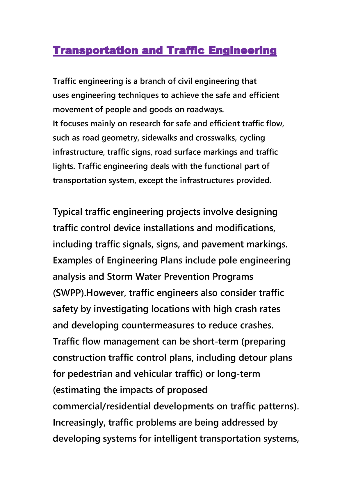 traffic engineering essay