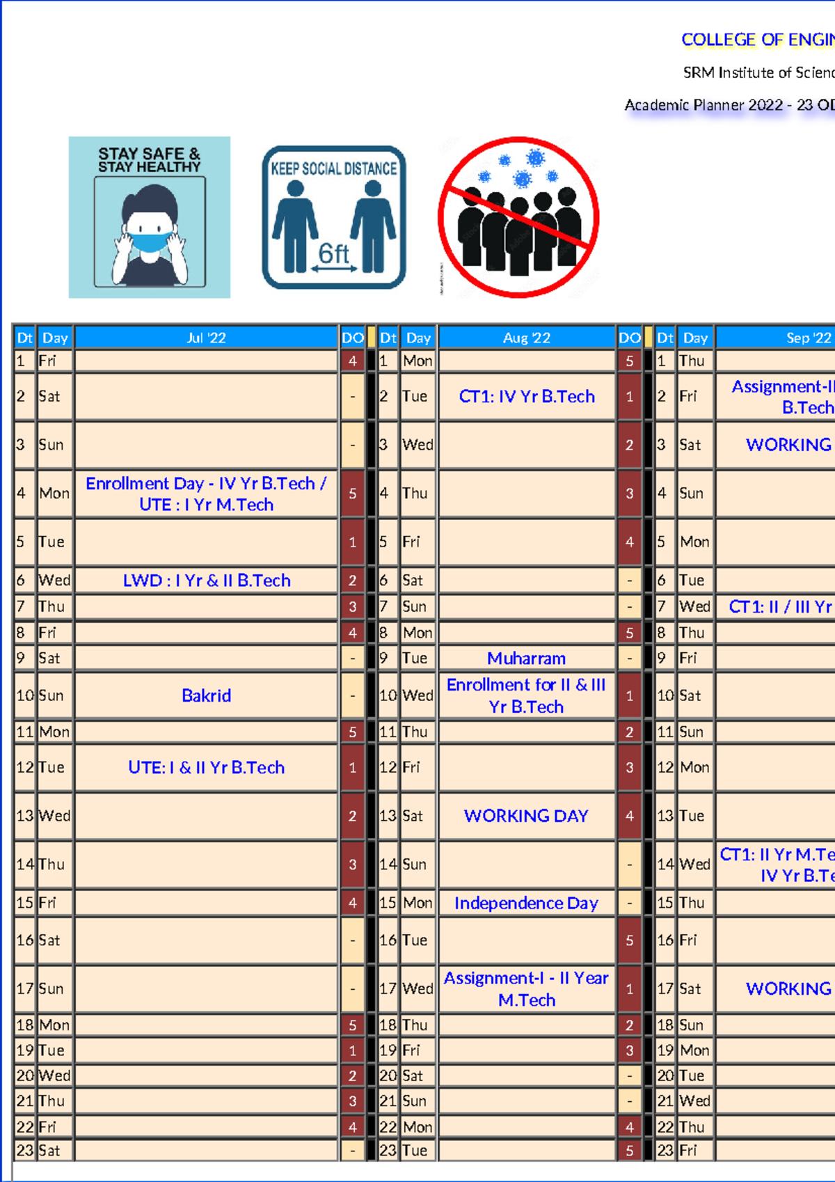 Academic Planner 2022 23 ODD COLLEGE OF ENGIN SRM Institute of Scienc