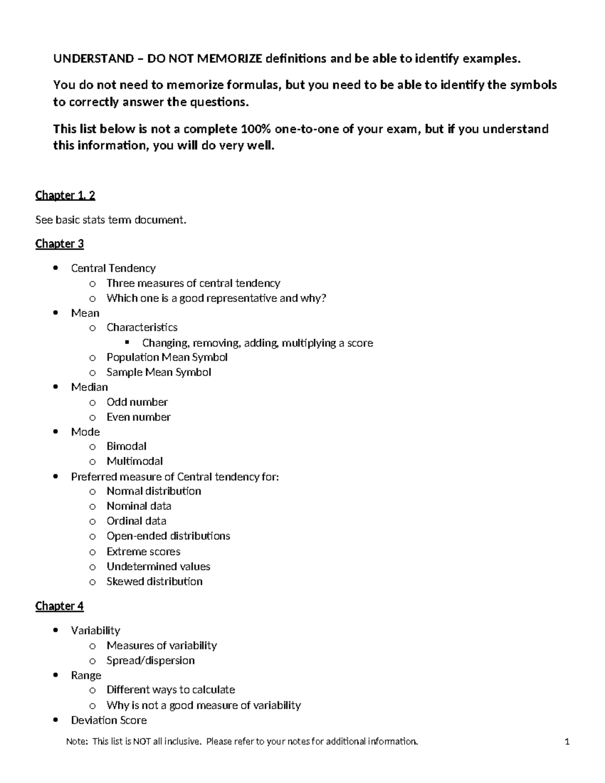 Exam #1 Review Sheet - UNDERSTAND – DO NOT MEMORIZE definitions and be ...