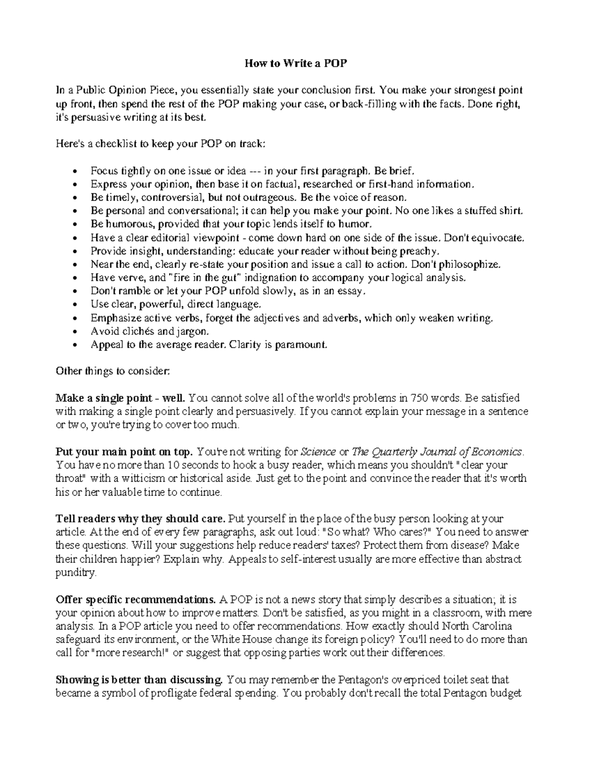 How to Write a POP - Class Notes - How to Write a POP In a Public ...