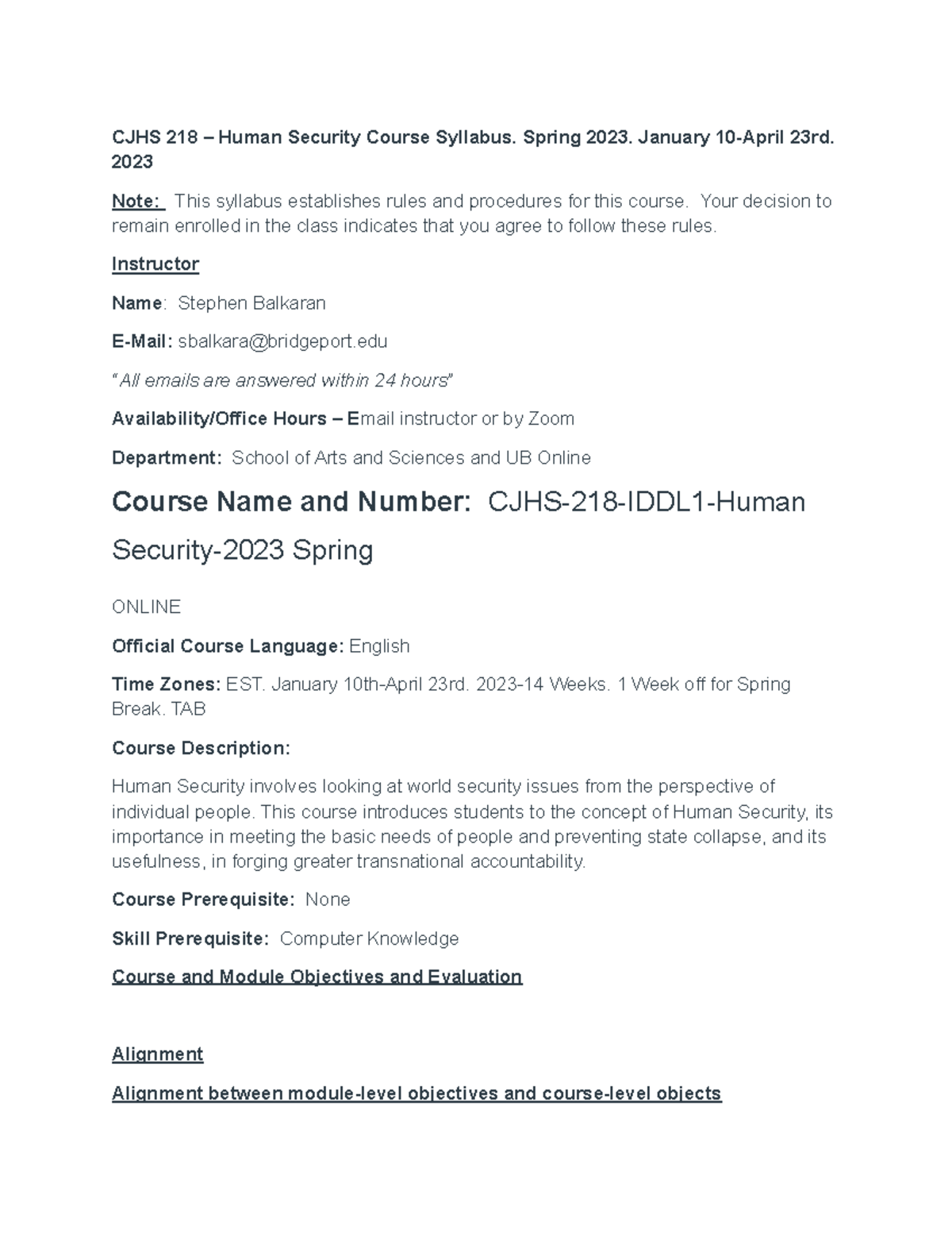 CJHS 218 – Human Security Course Syllabus - CJHS 218 – Human Security ...