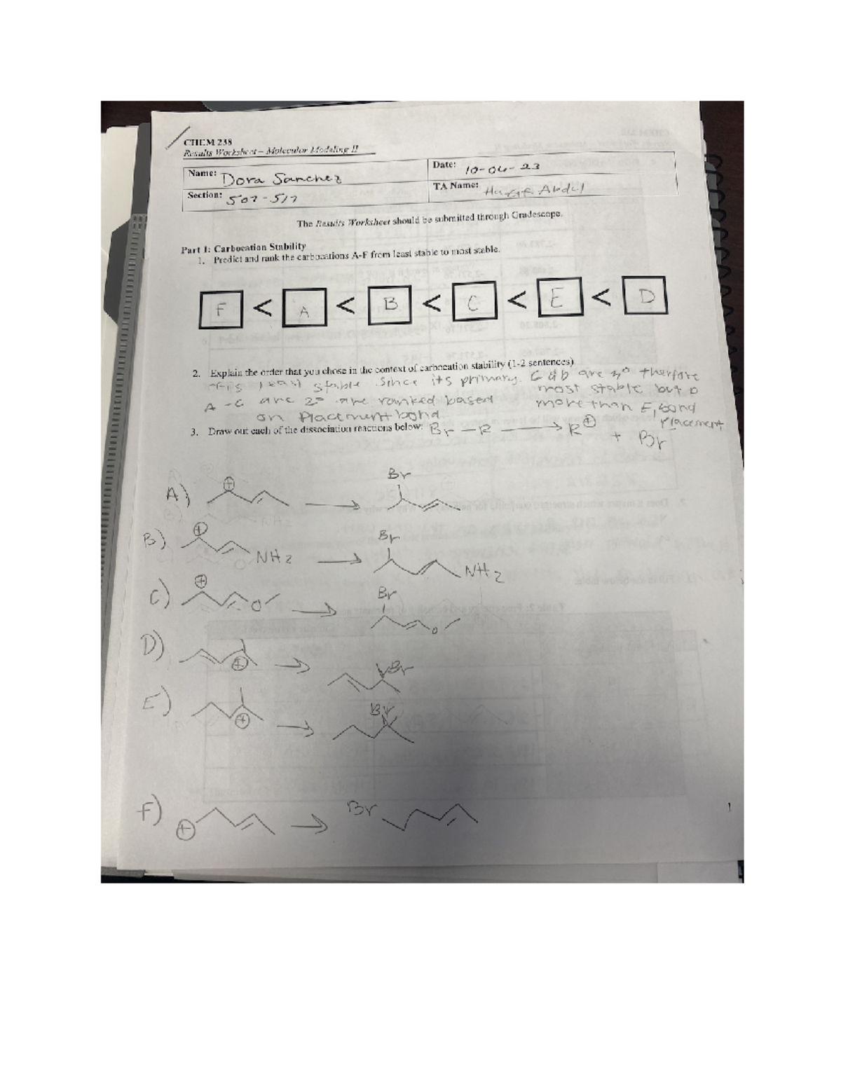 Results worksheet 2 123 CHEM 238 Studocu