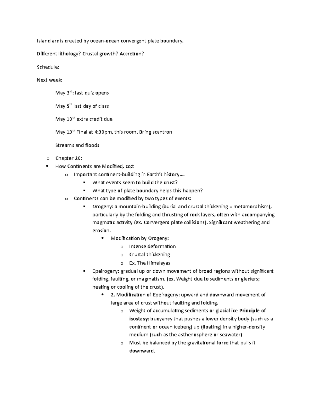 Lecture Notes, Geology, Deans - Island arc is created convergent plate ...