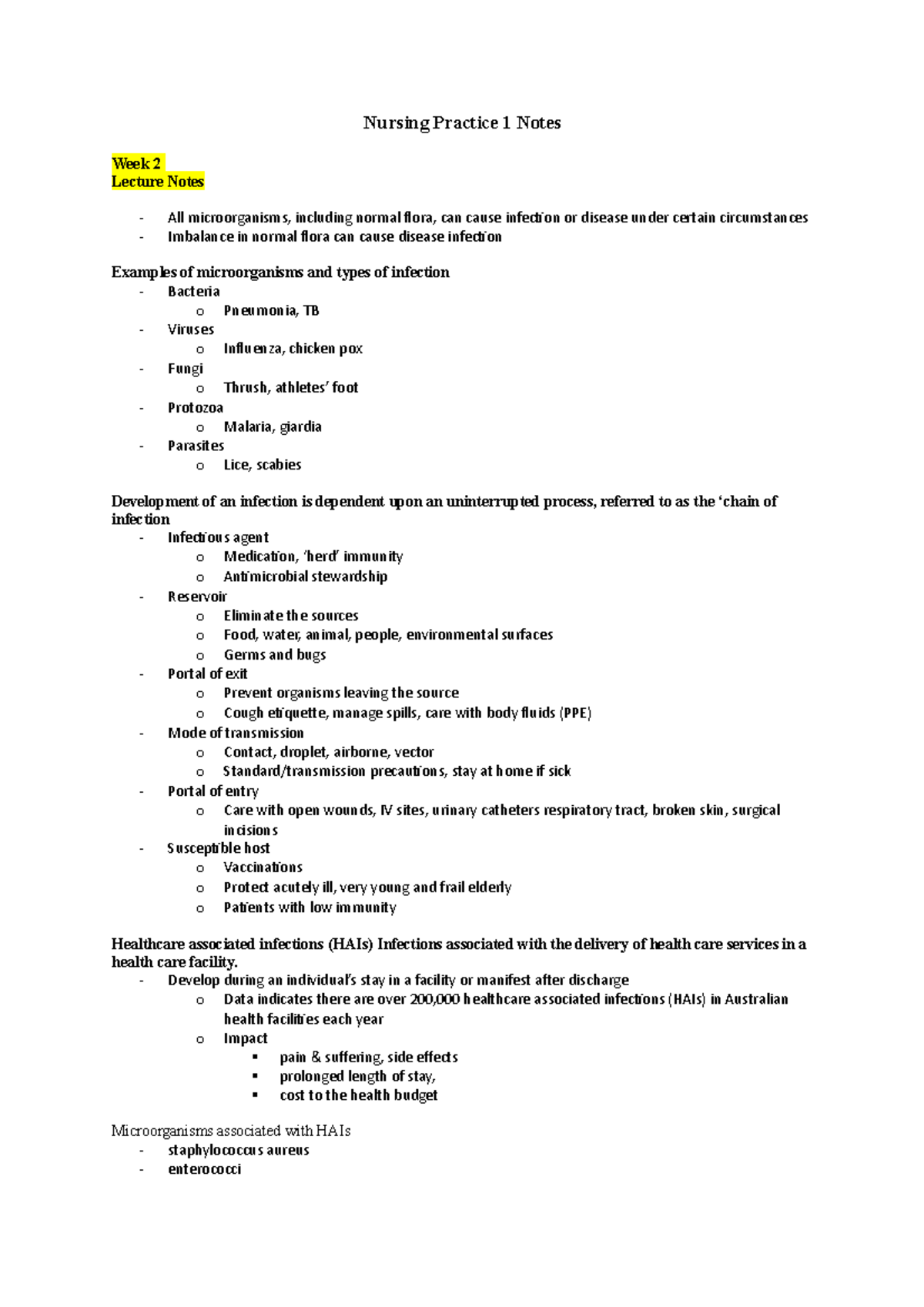 Nursing Practice 1 Notes Copy - Nursing Practice 1 Notes Week 2 Lecture ...