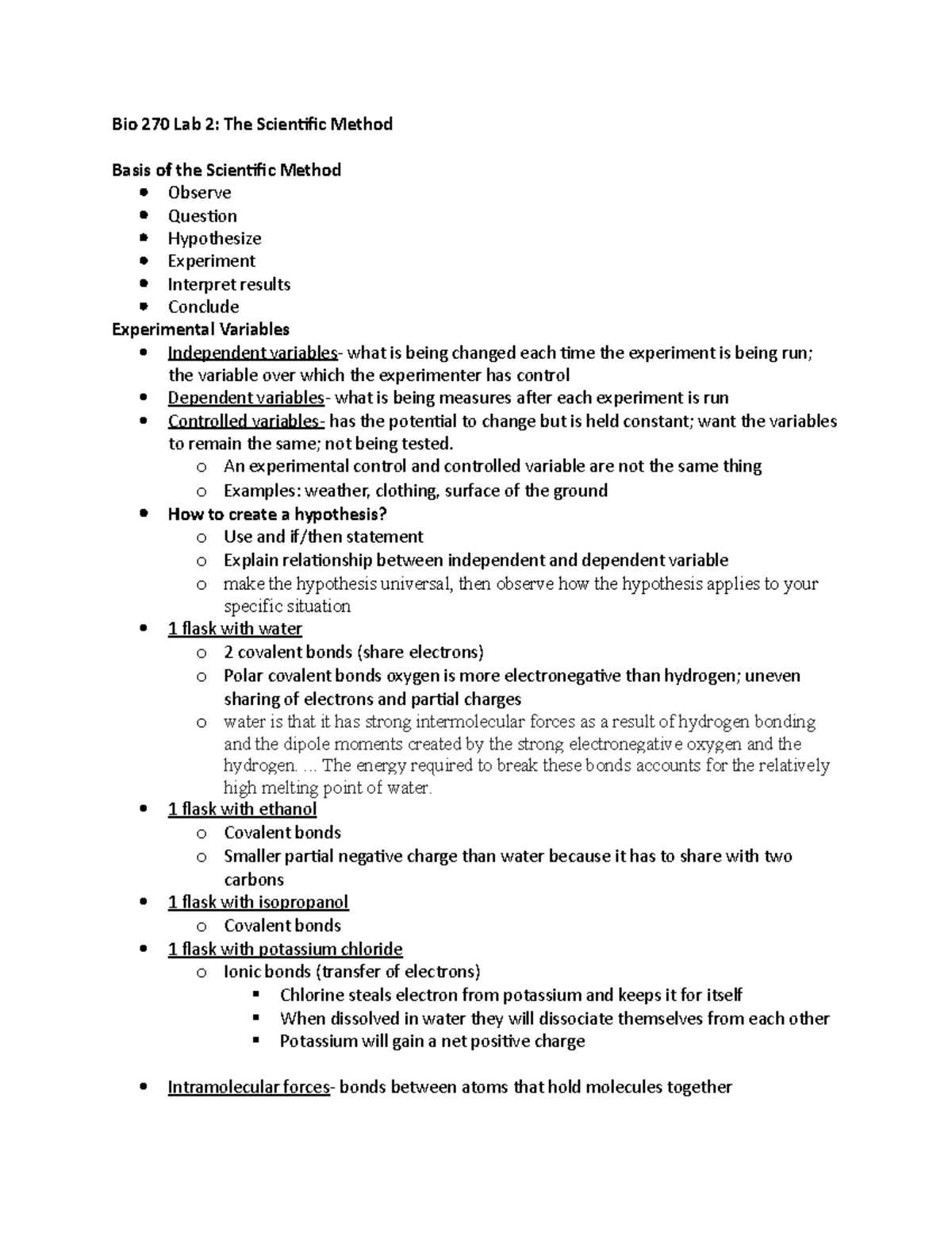 Bio 270 Lab 2 Notes dr. hynde Bio 270 Lab 2 The Scientific Method