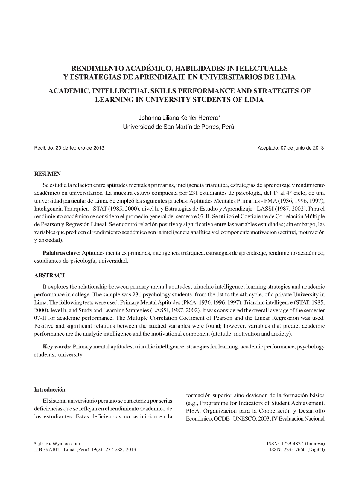 3. Rendimiento Académico, Habilidades Intelectuales - pre san marcos ...