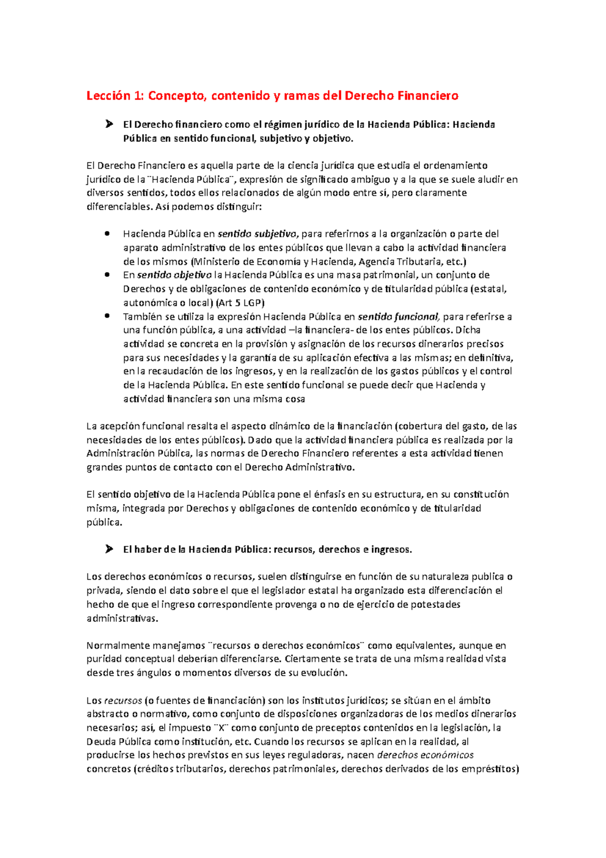 Apuntes De Financiero Y Tributario I Lección 1 Concepto Contenido Y