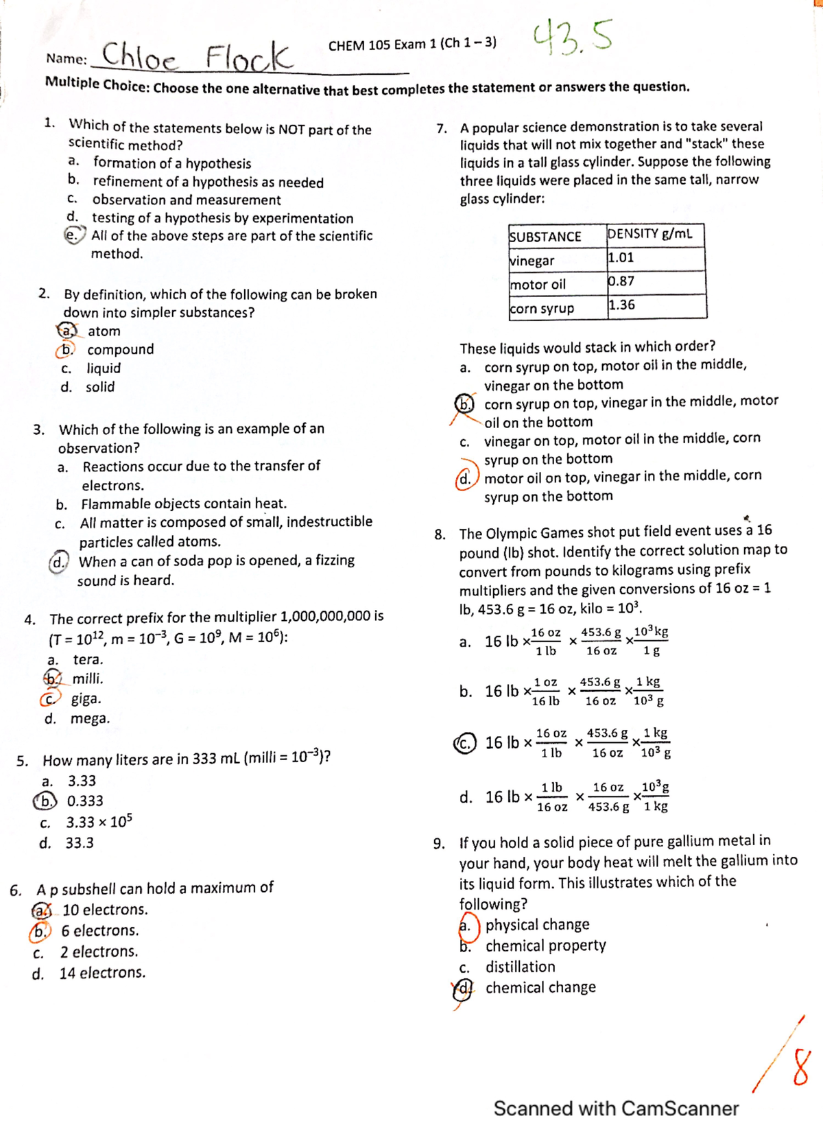 Chem 105 Exam 1 Pg1 - Professor Wood Course At Csn - CHEM 105 - Studocu