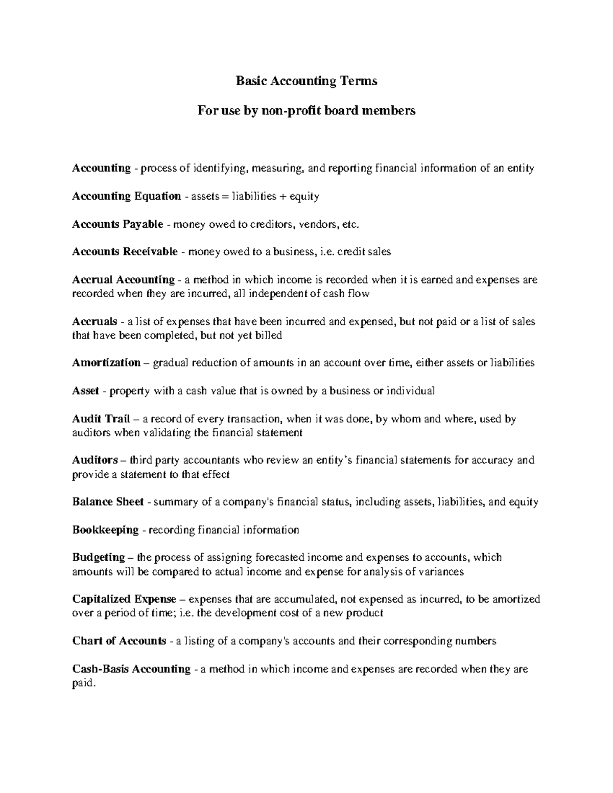 Basic accounting terms for board members - Basic Accounting Terms For ...