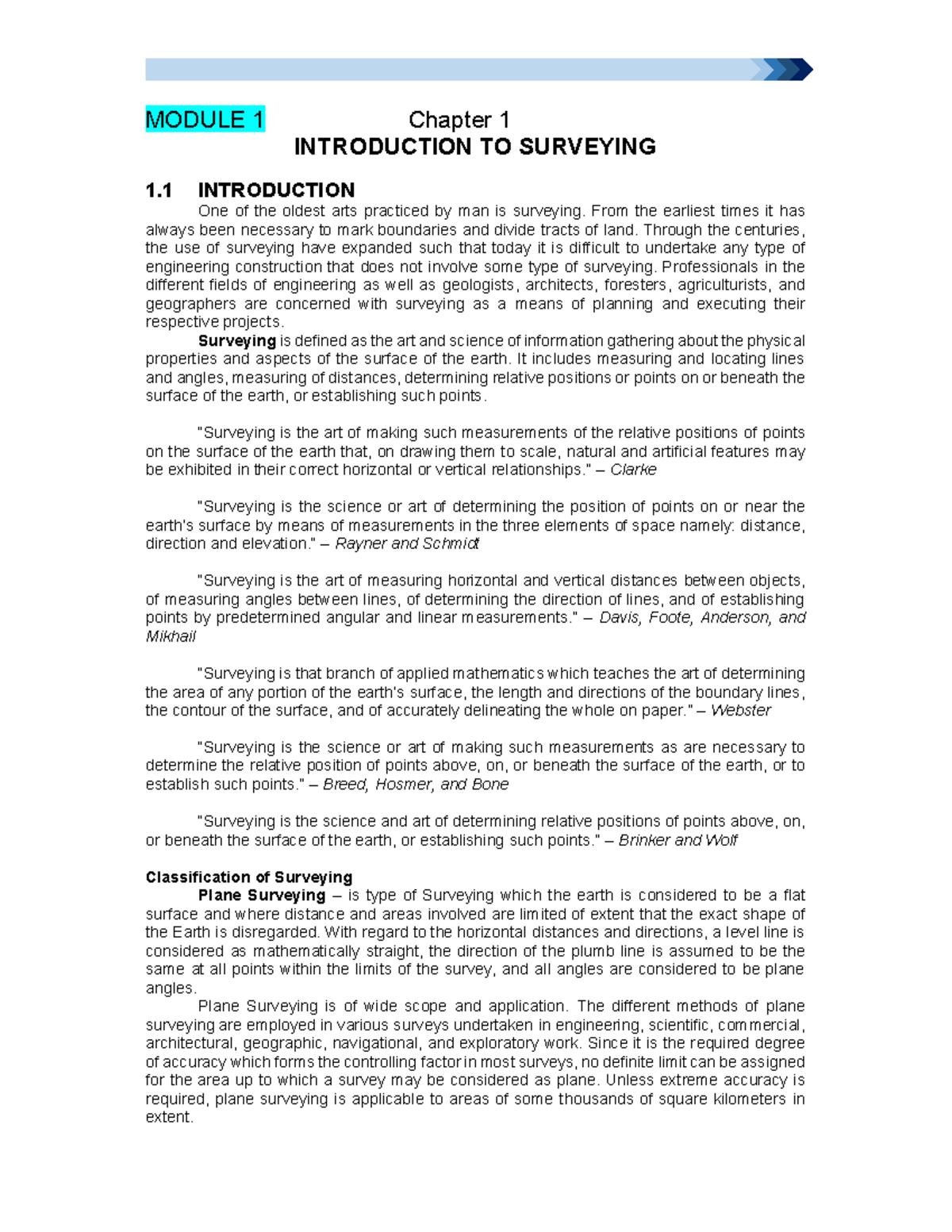 Module 1 Introduction TO Surveying - MODULE 1 Chapter 1 INTRODUCTION TO ...