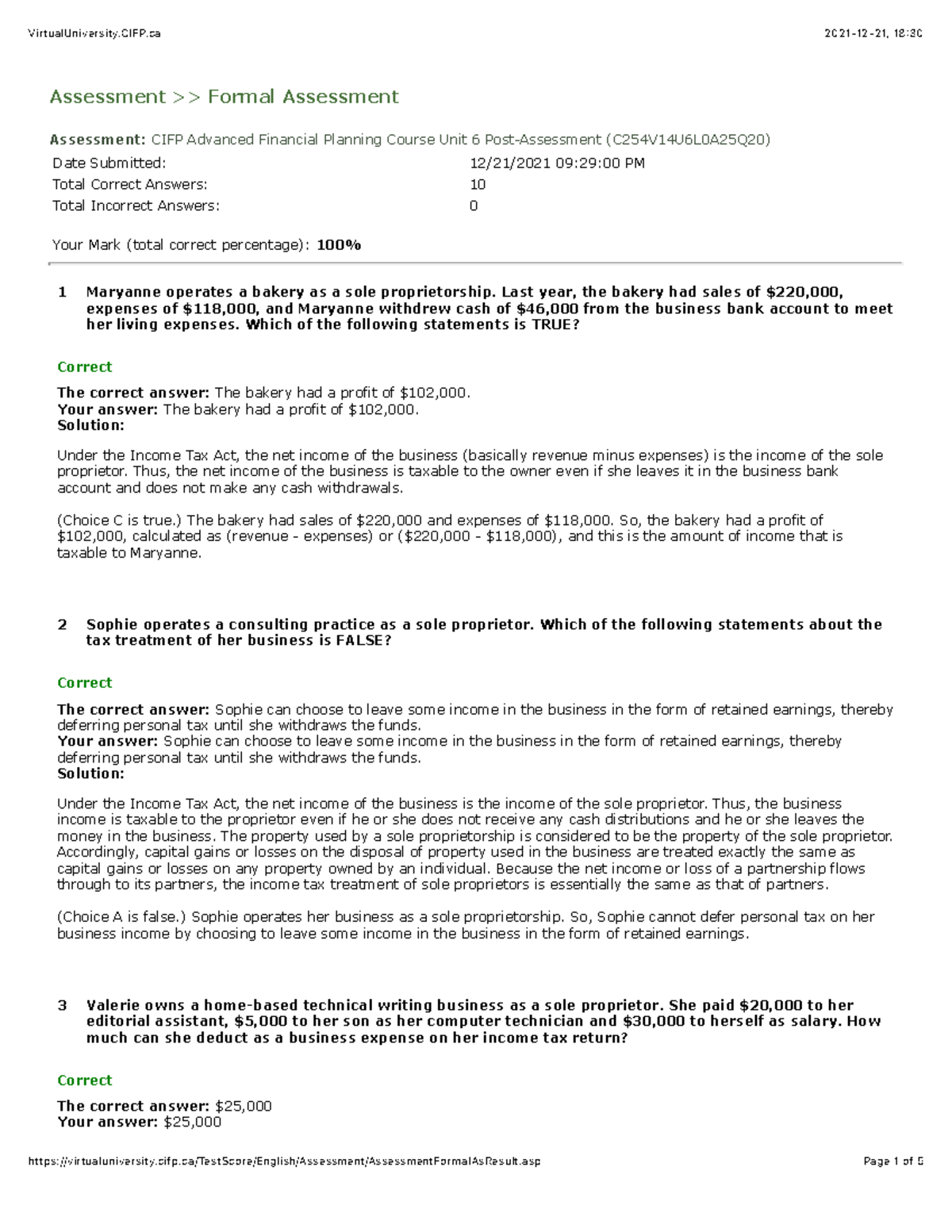 CIFP Advanced Financial Planning Course Unit 6 PostAssessment ACCT