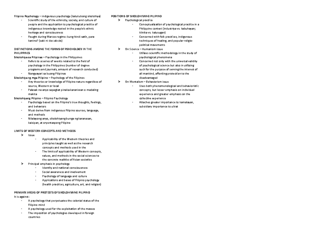 Prelim SIKP di tapos - PSYCHOLOGY - Filipino Psychology – indigenous ...