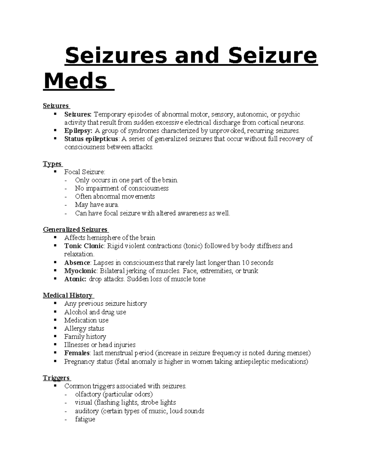 Seizures and Seizure Meds - Seizures and Seizure Meds Seizures Seizures ...