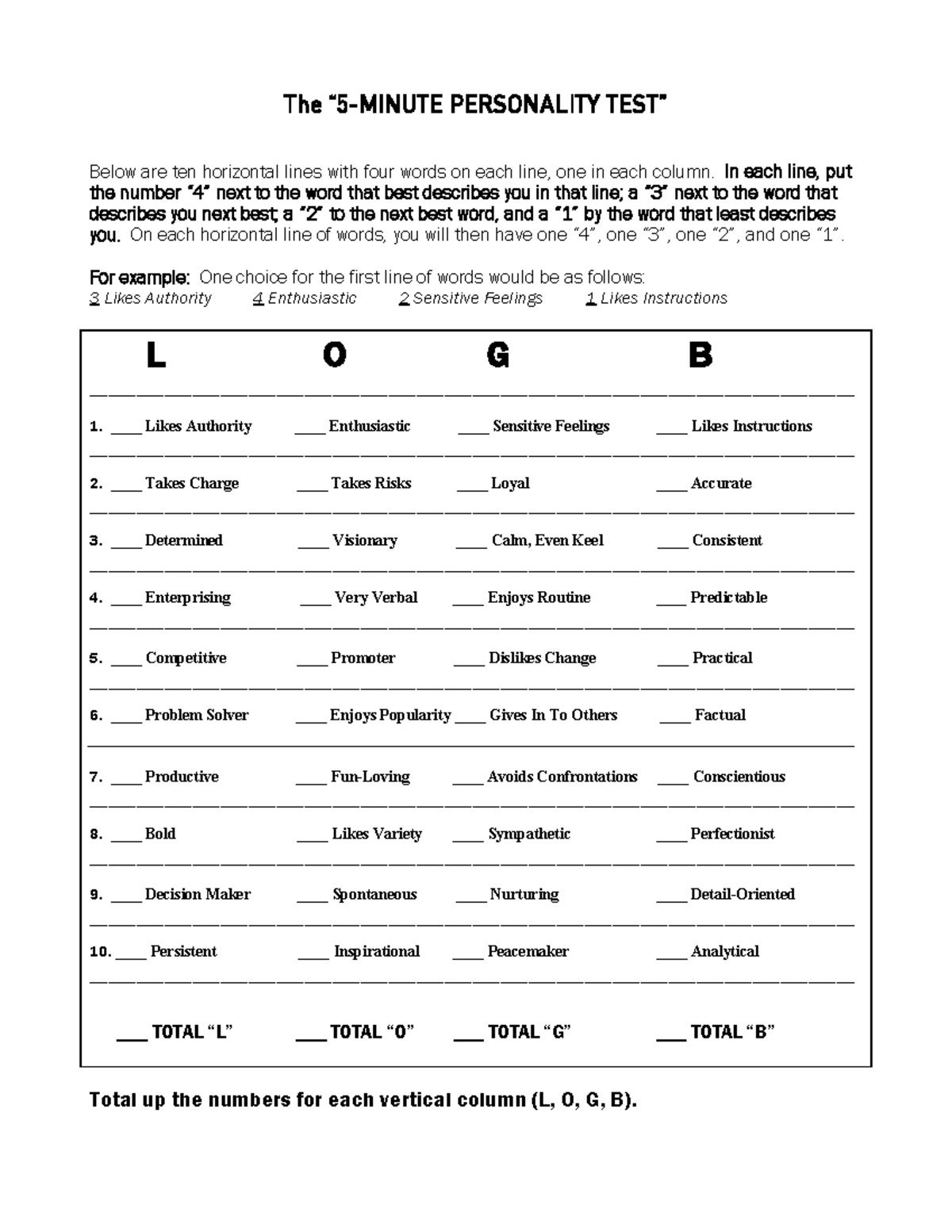 5 minute personality test - qÜÉ=“RJjfkrqb=mboplk^ifqv=qbpqÒ= Below are ...