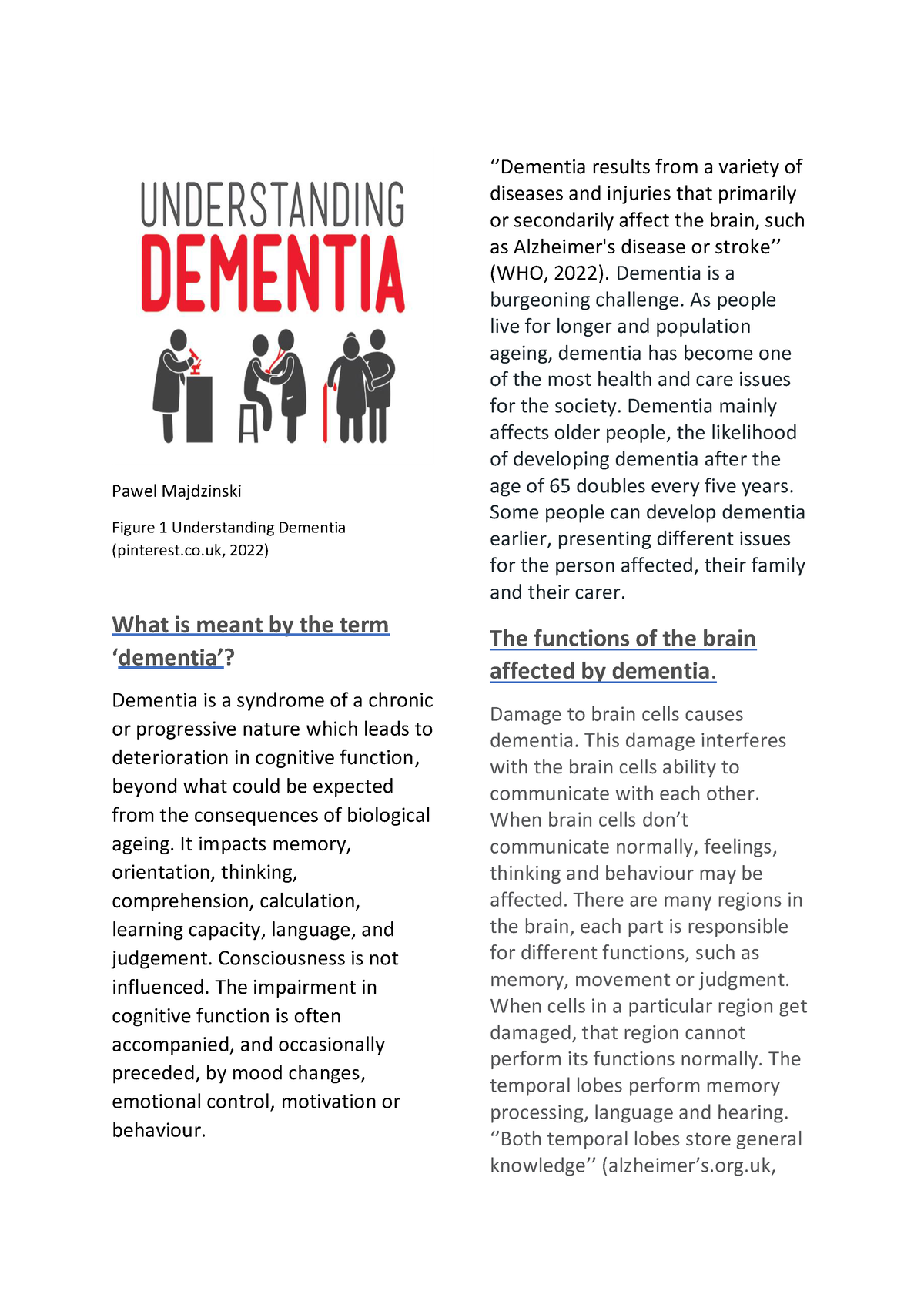 understanding dementia assignment