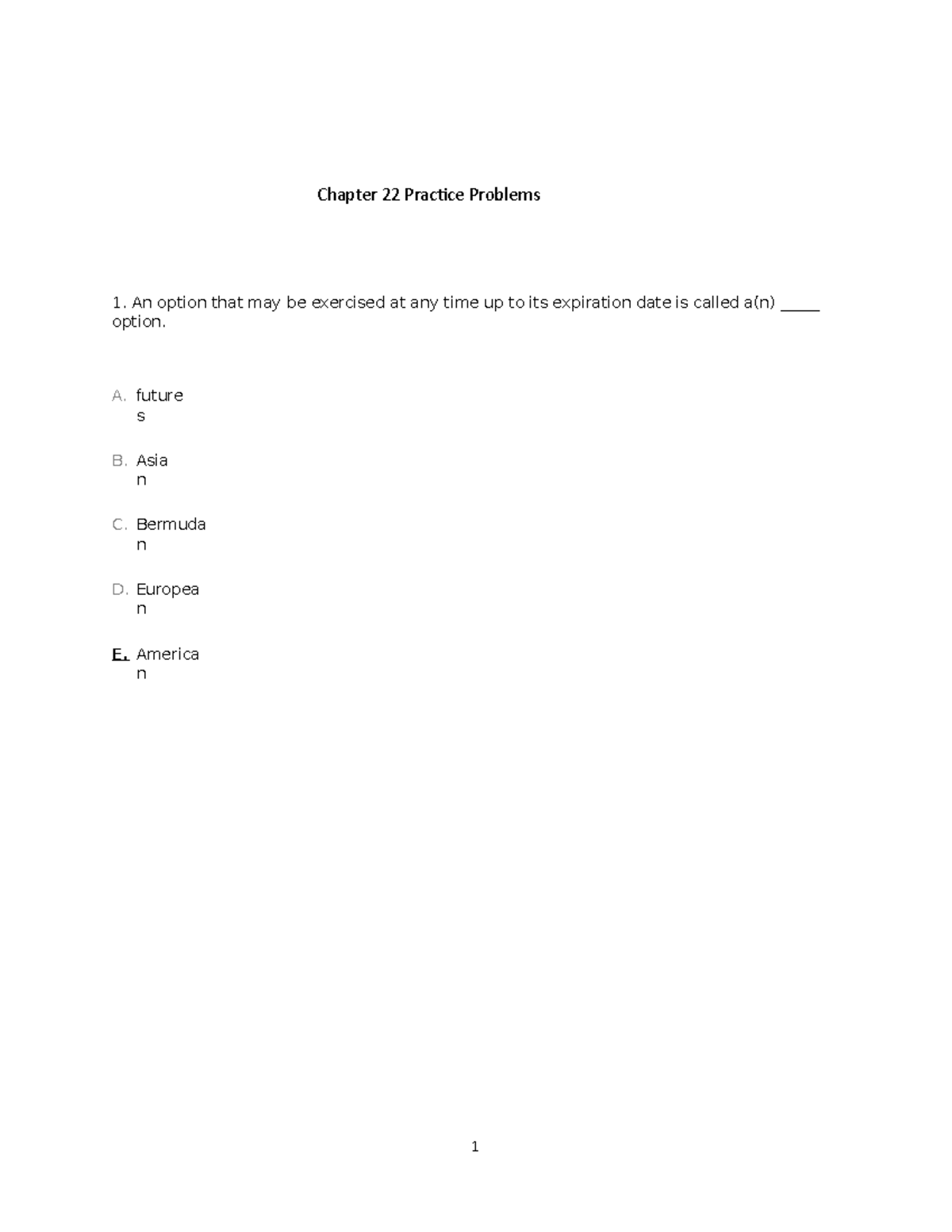 Corporate Finance - Fall 2020 - Chapter 22 Practice Problems - Chapter ...