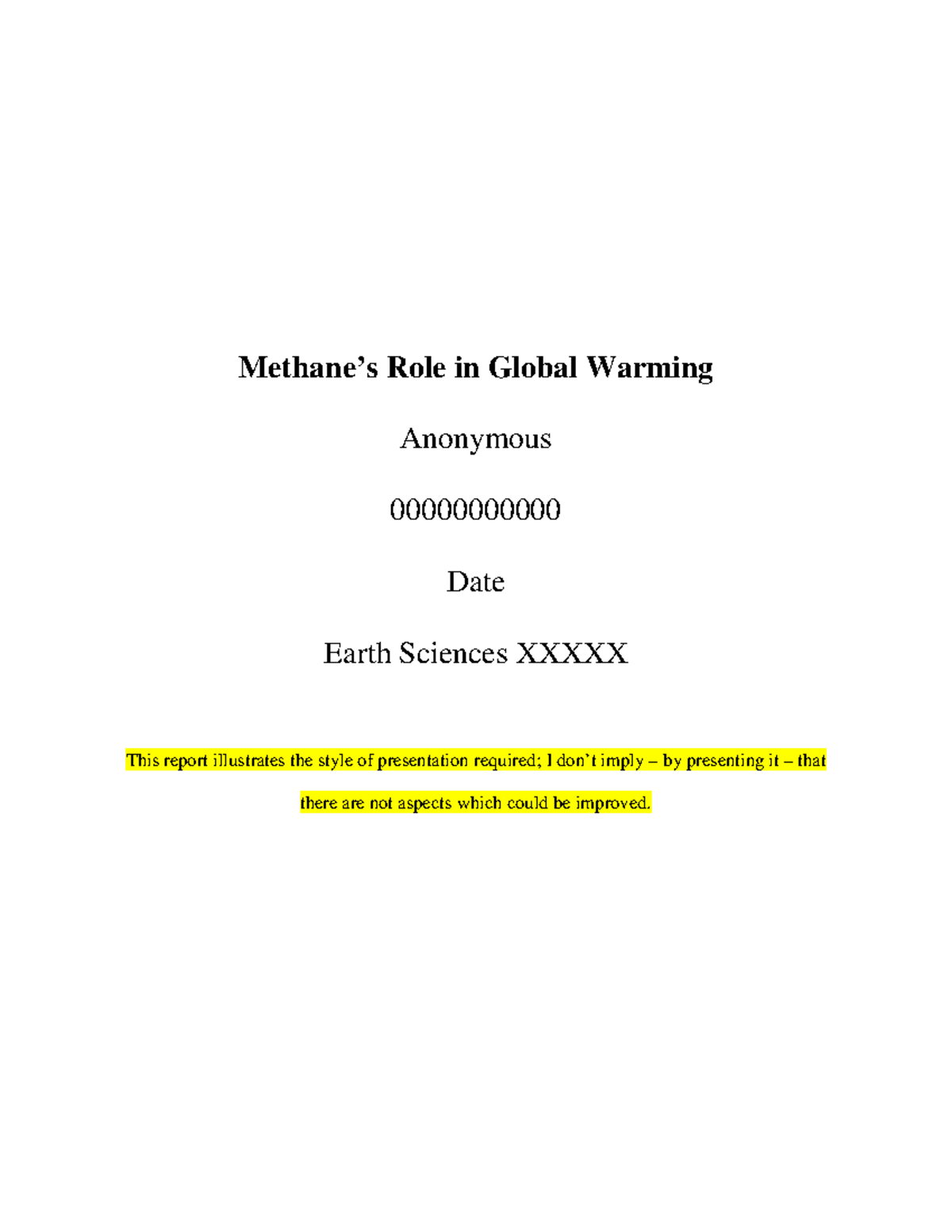 Example Report 1 - Methane’s Role in Global Warming Anonymous ...