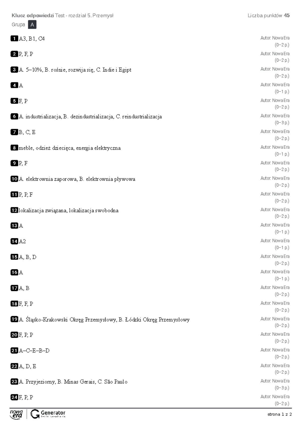 Klucz Odpowiedzi - Sprawdzian Geografia - Strona 1 Z 2 1 A3, B1, C 2 P ...