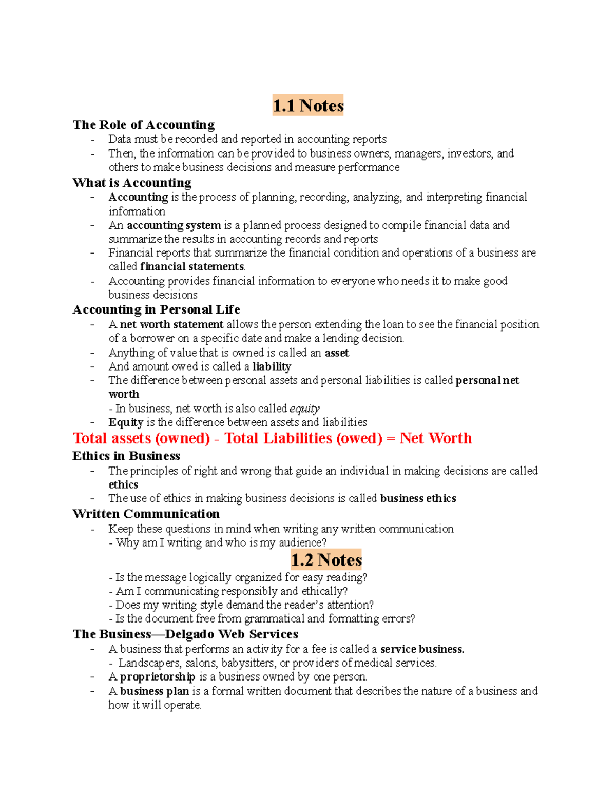 Accounting Notes - 1 Notes ####### The Role of Accounting Data must be ...