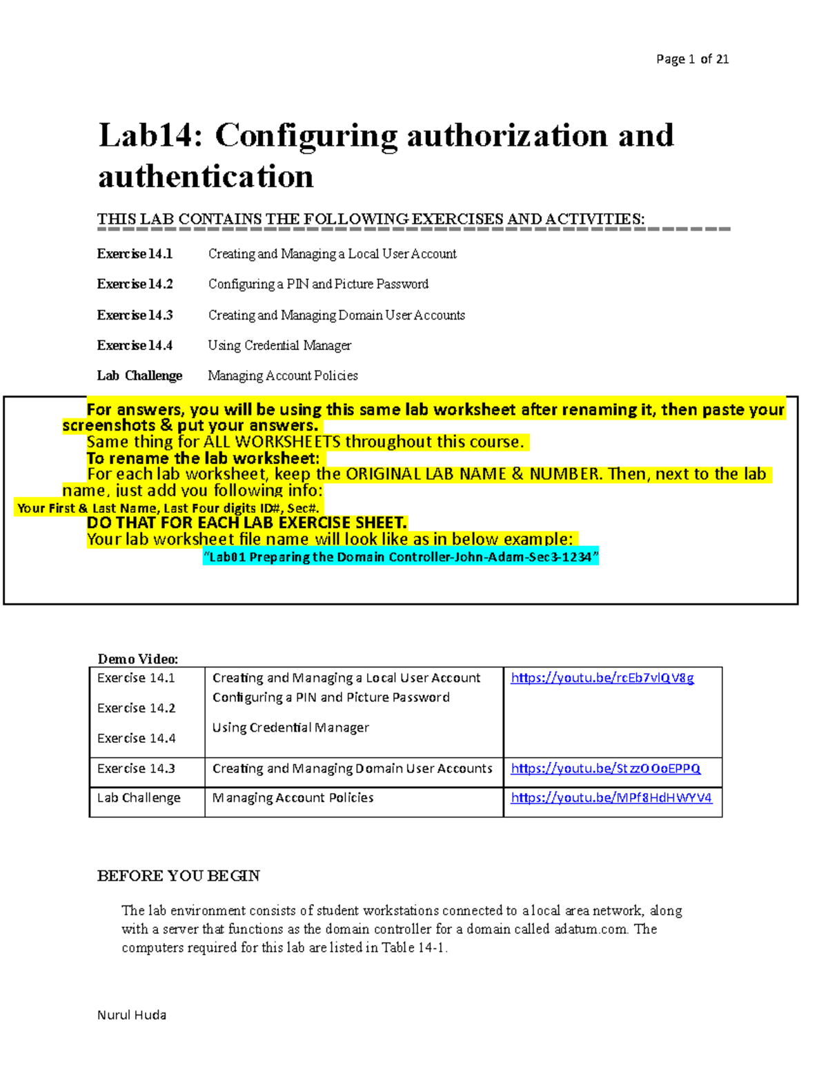 Lab14 Configuring Authorization And Authentication-Mustafa-Khan-Sec3 ...
