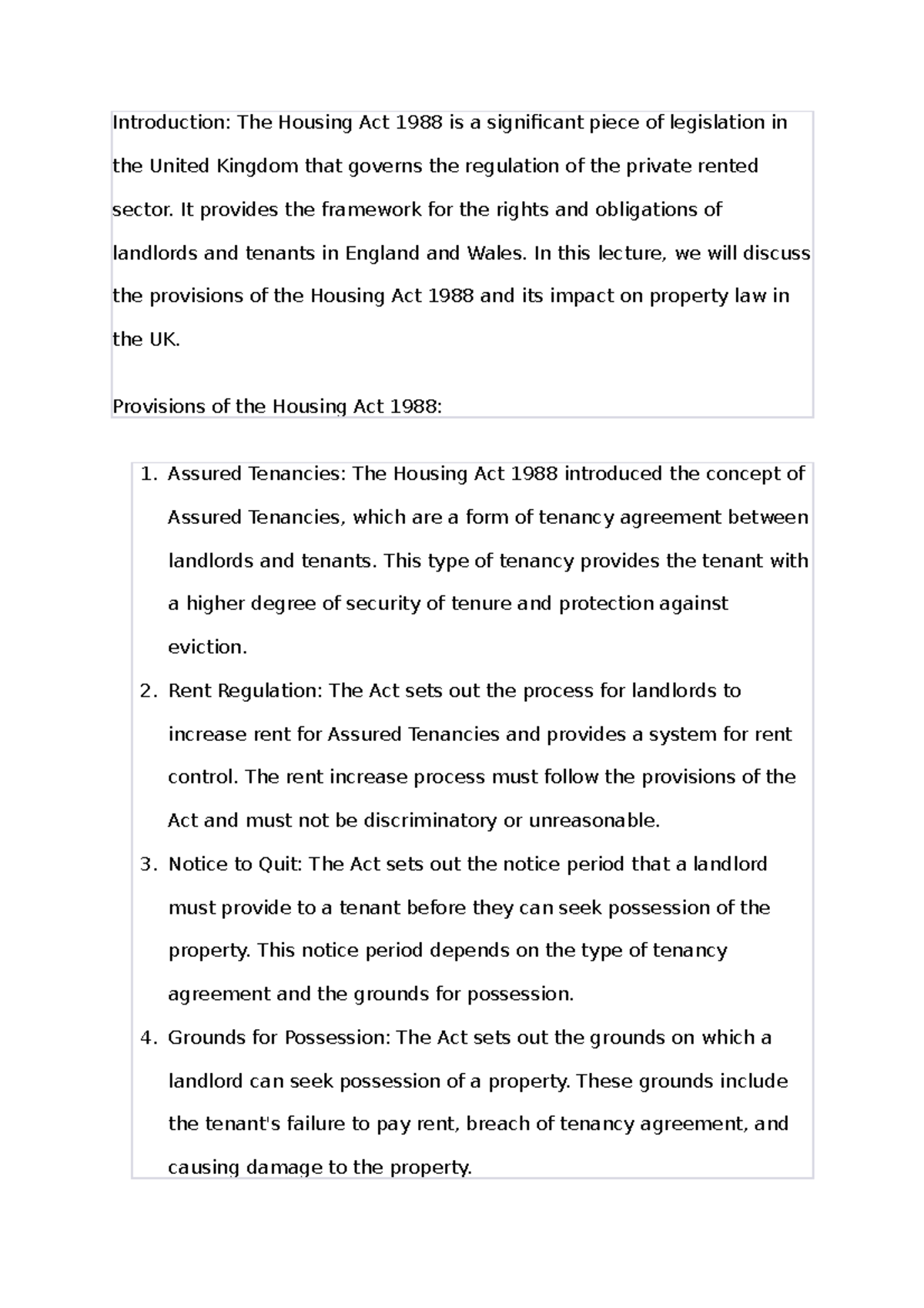 housing act 1988 assignment