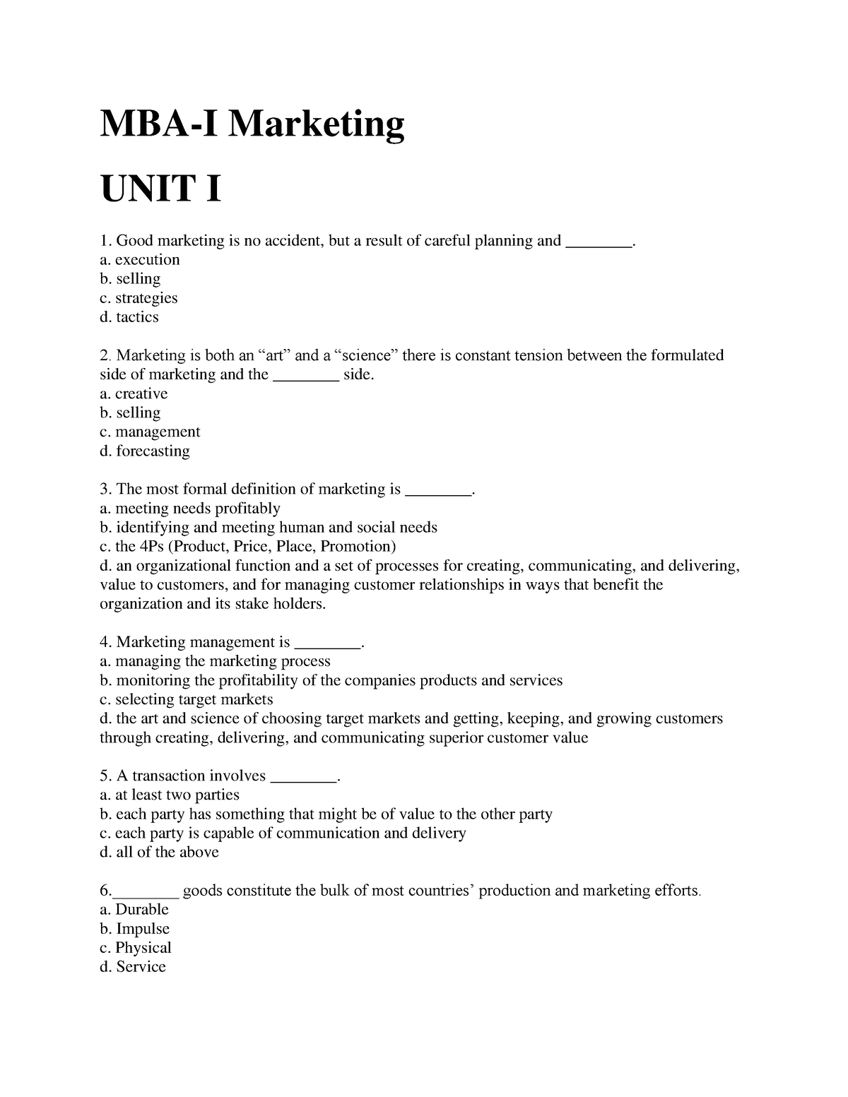 Principles OF Marketing, Study Material For ( BBA-MBA) I Semest - MBA-I ...