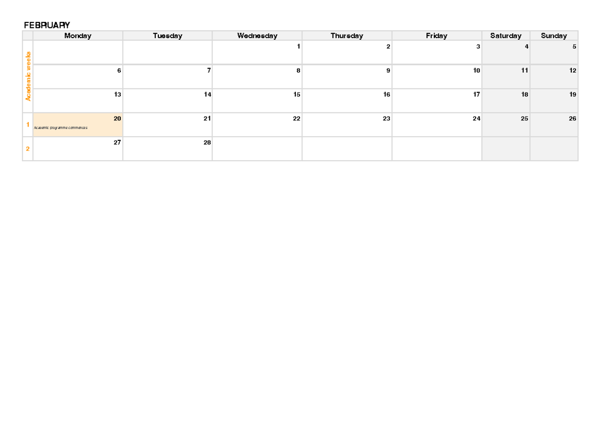 Assessment calendar - First semester - Students - 2023 - Monday Tuesday