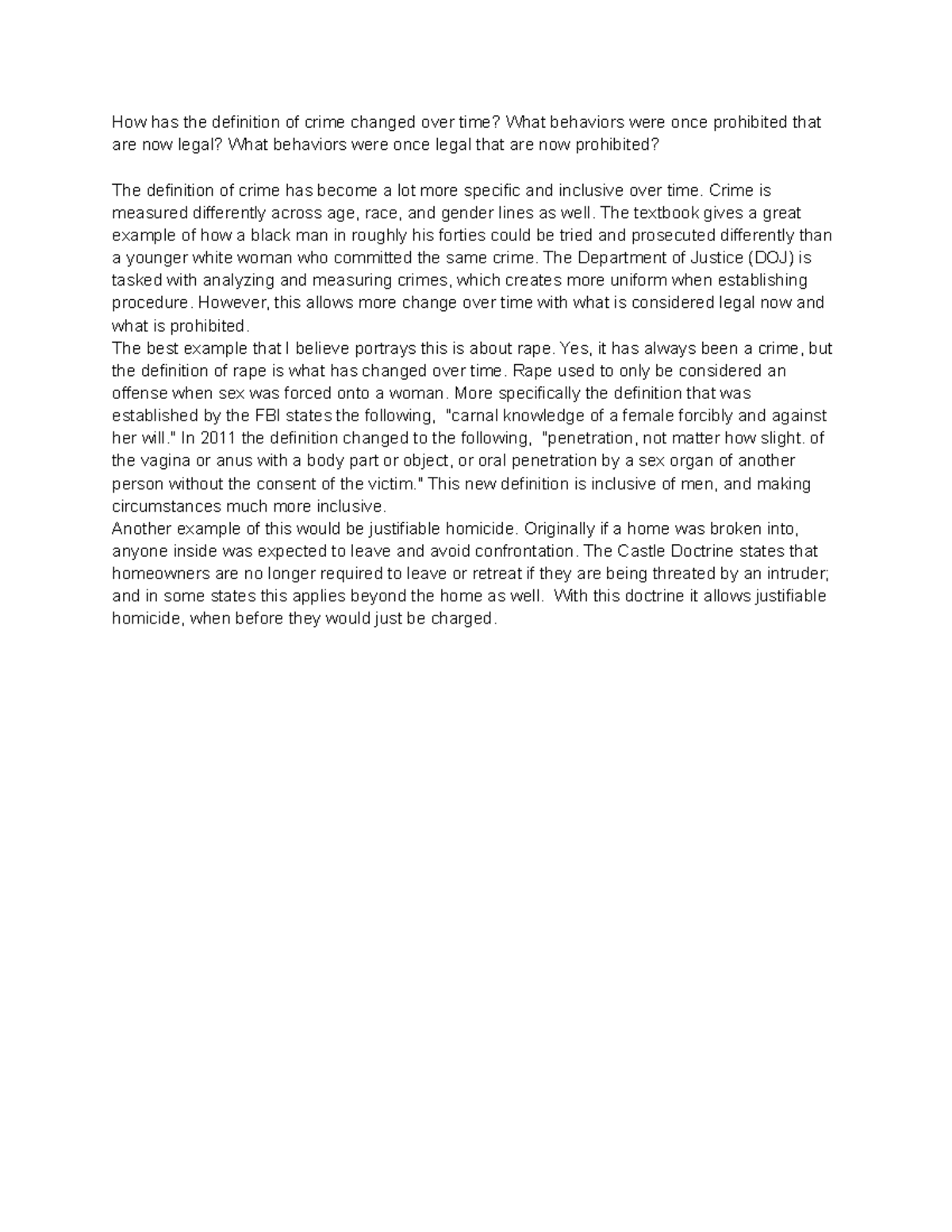 Week One Posts CJ Dicussion Post How has the definition of crime