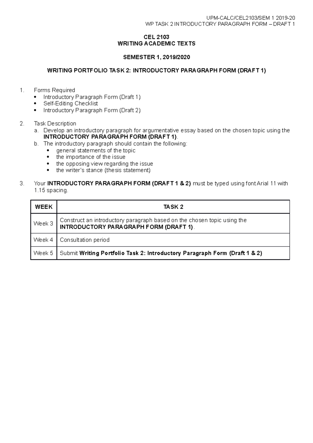 CEL 2103 - WP TASK 2 - Introductory Paragraph Draft 1 - UPM-CALC ...