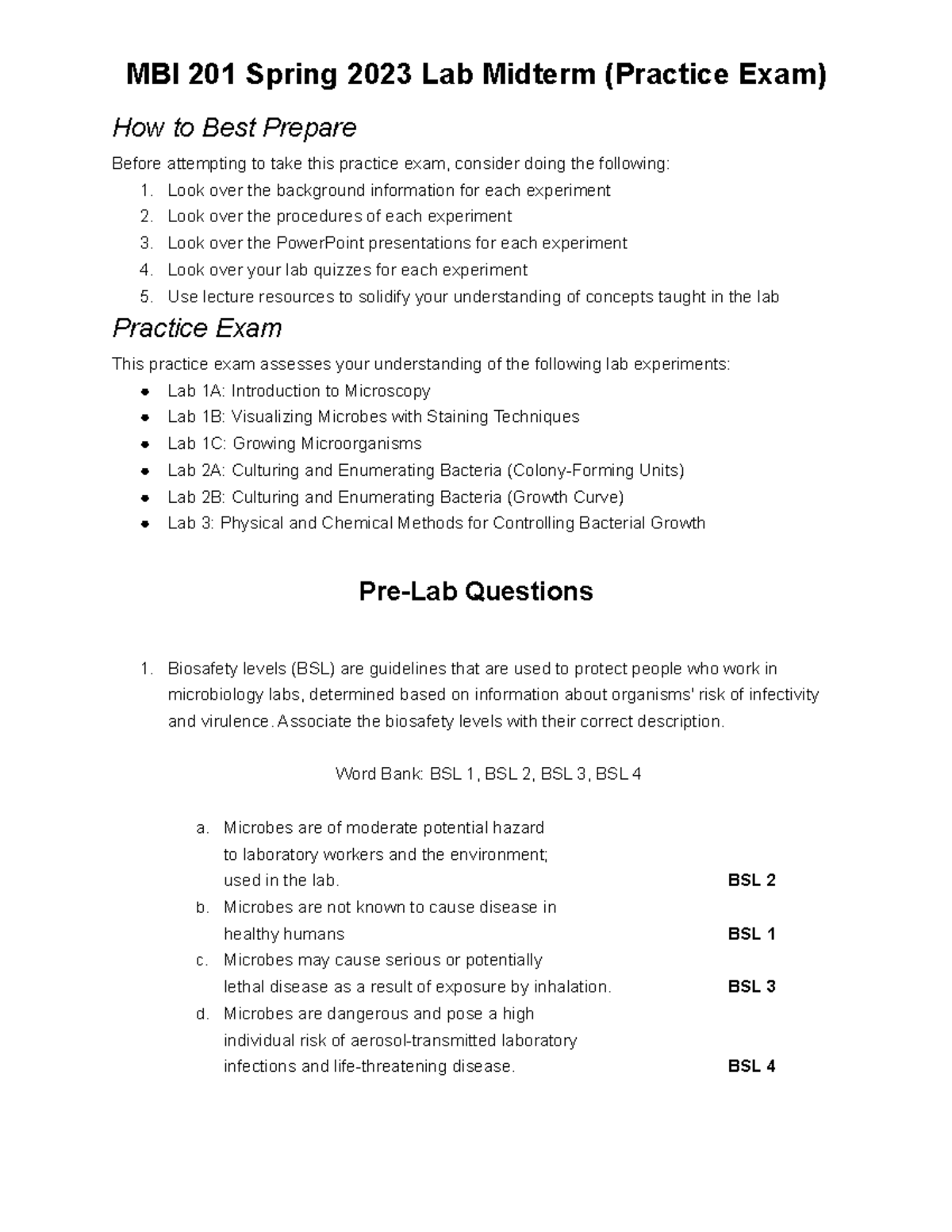 MBI 201 Lab Midterm Exam - Answer Key - How To Best Prepare Before ...