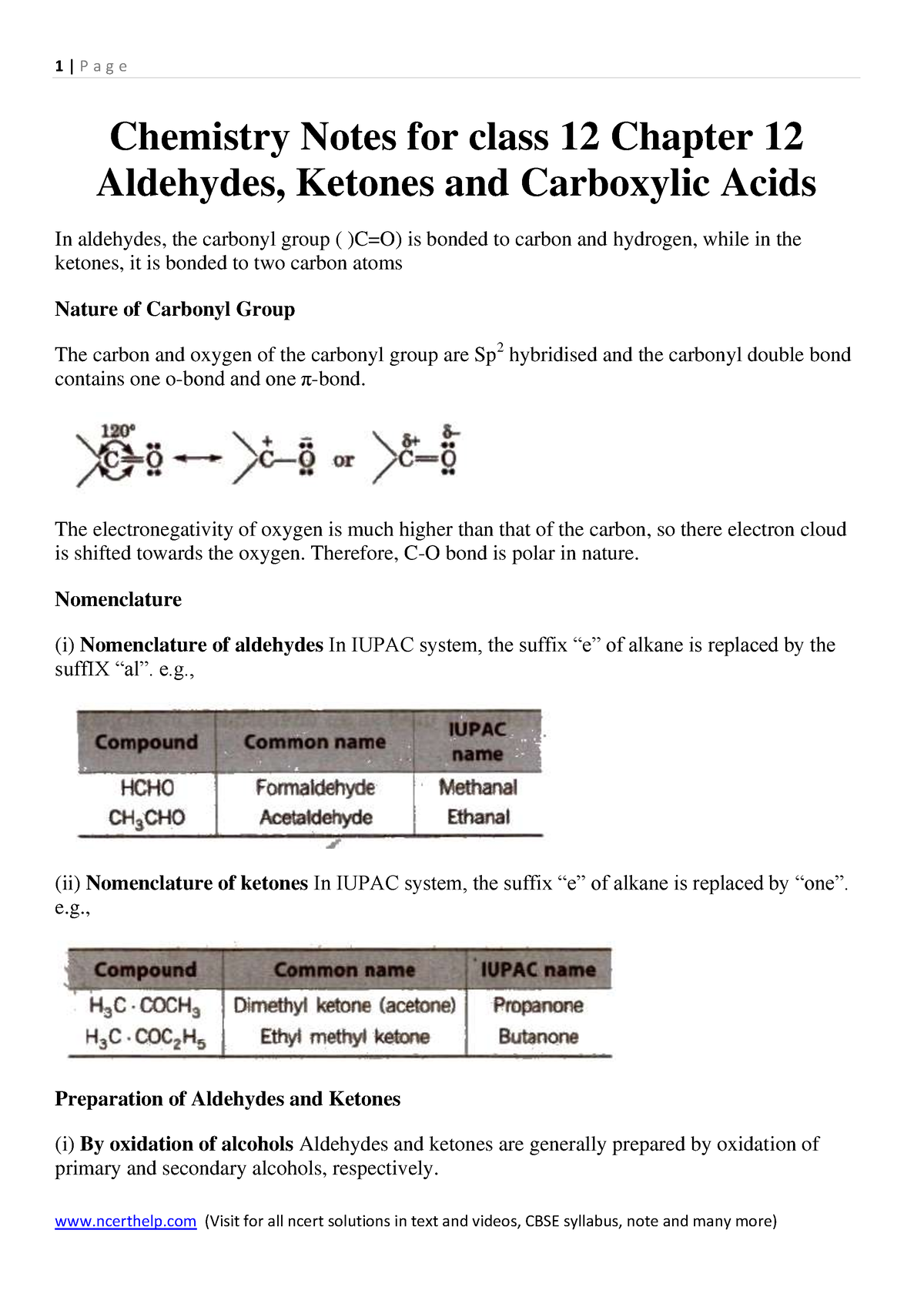 Chemistry Notes For Class 12 Chapter 12 Aldehydes, Ketones And ...