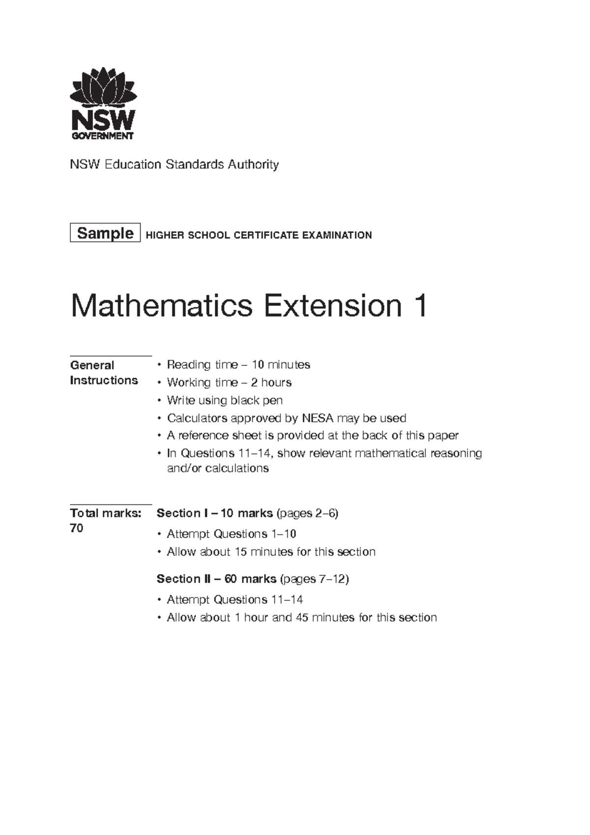 Mathematics-ext-1-sample-examination-materials-2020 - Reading time – 10 ...