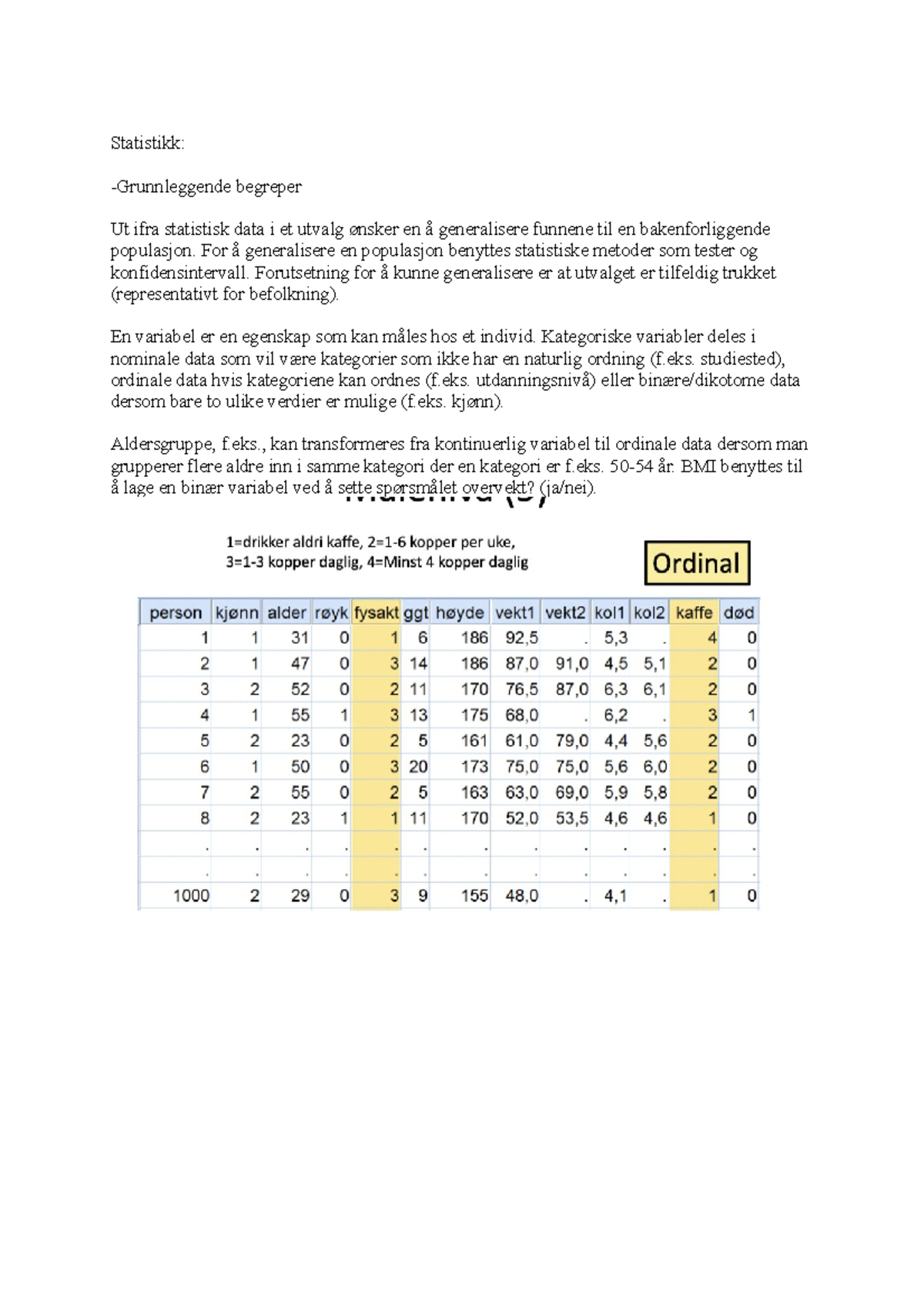 1.3 Statistikk Læreplanmål - Statistikk: -Grunnleggende Begreper Ut ...