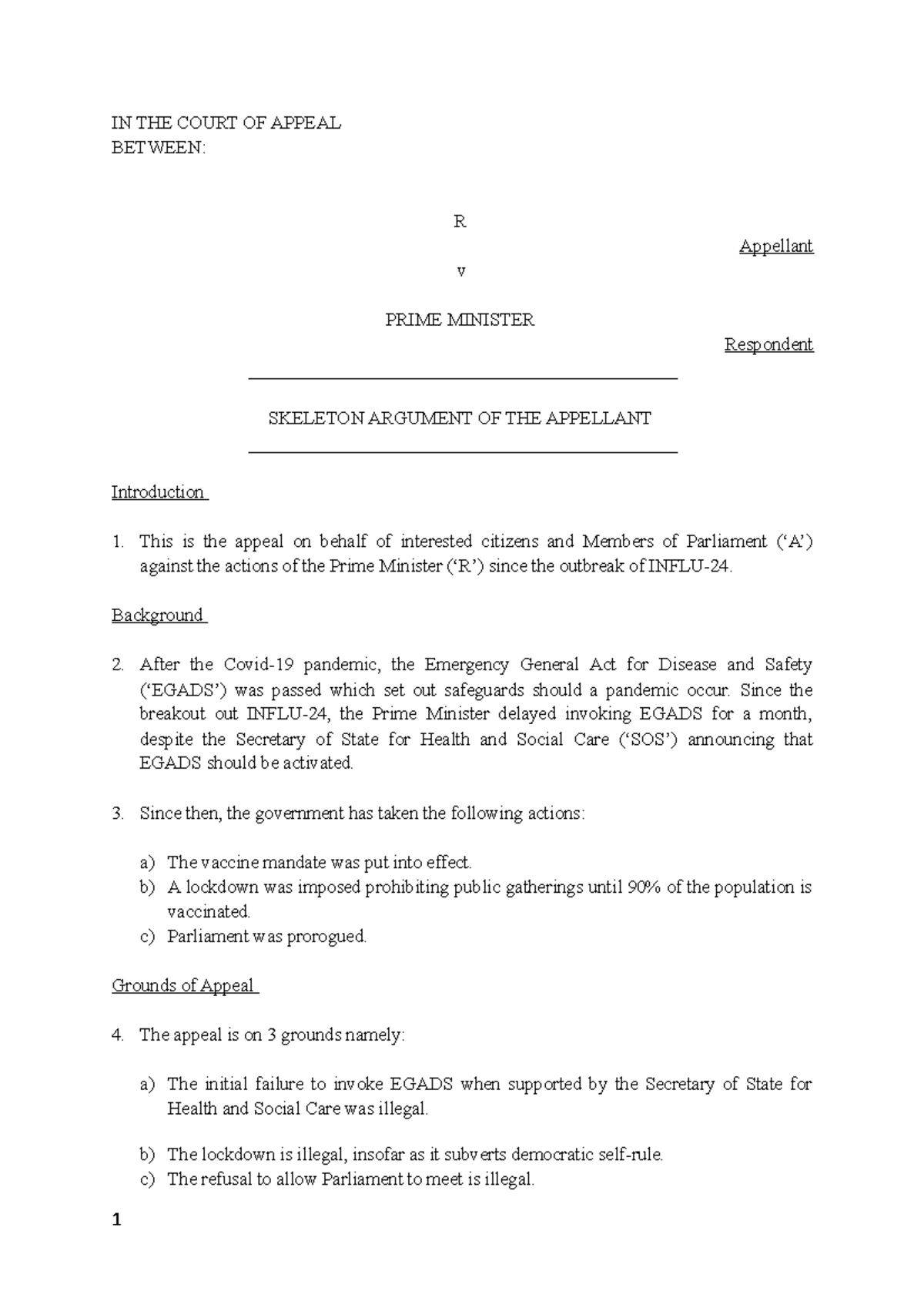 Skeleton Argument Southampton Moot Appellant - In The Court Of Appeal 