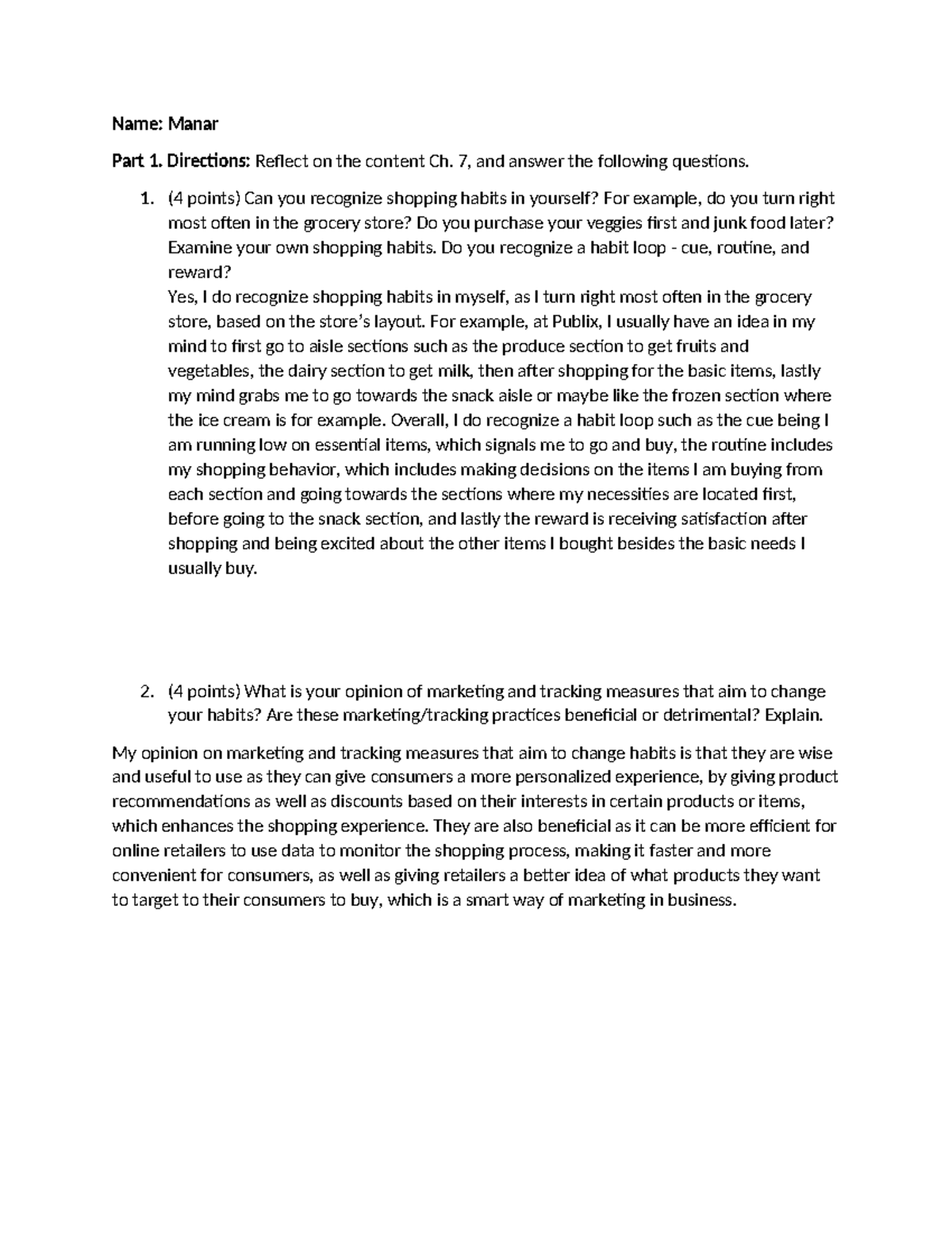 Worksheet 4-1-1 1 - Name: Manar Part 1. Directions: Reflect on the ...