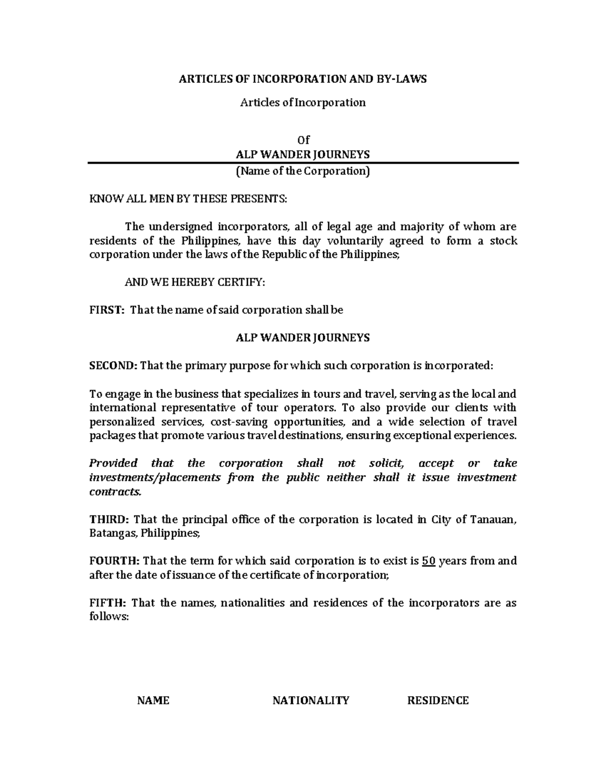 Group 1 AOI & BY LAWS - Summary Accountancy - ARTICLES OF INCORPORATION ...