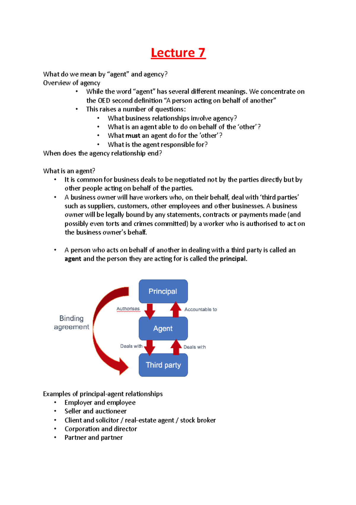 Lecture 7 - Notes - Lecture 7 What do we mean by “agent” and agency ...