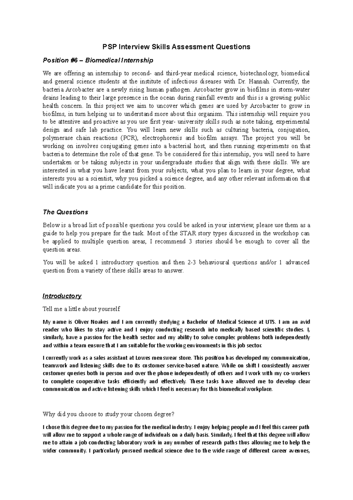 PSP Interview Skills Assessment Questions Hannah. Currently, the