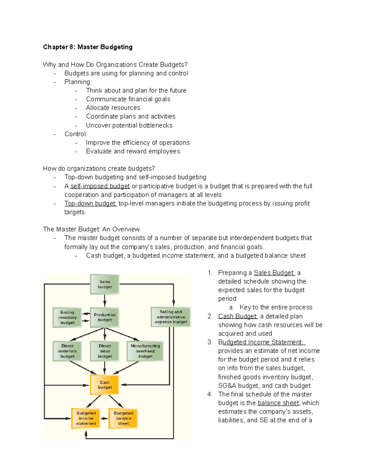 ACCT- Week 10 (Chapter 8 Notes) - Chapter 8: Master Budgeting Why And ...