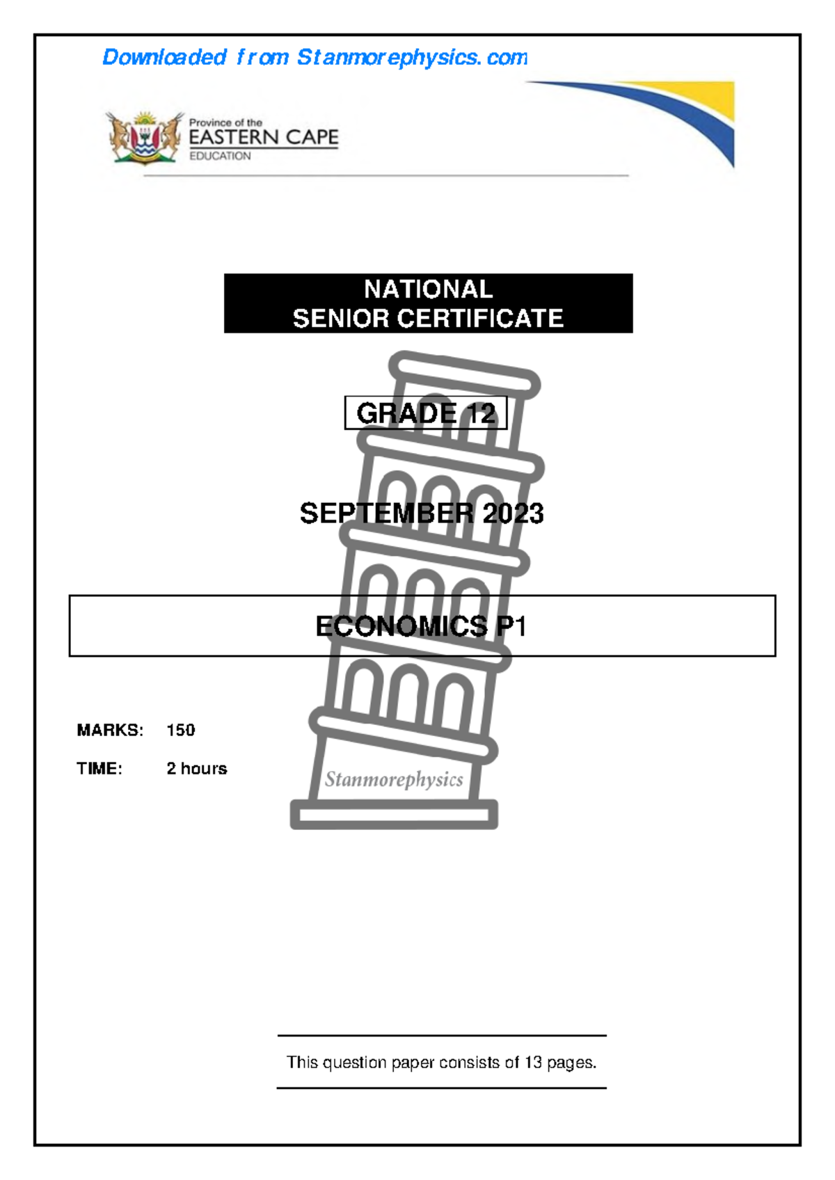 EC Economics Grade 12 September 2023 P1 and Memo - NATIONAL SENIOR ...