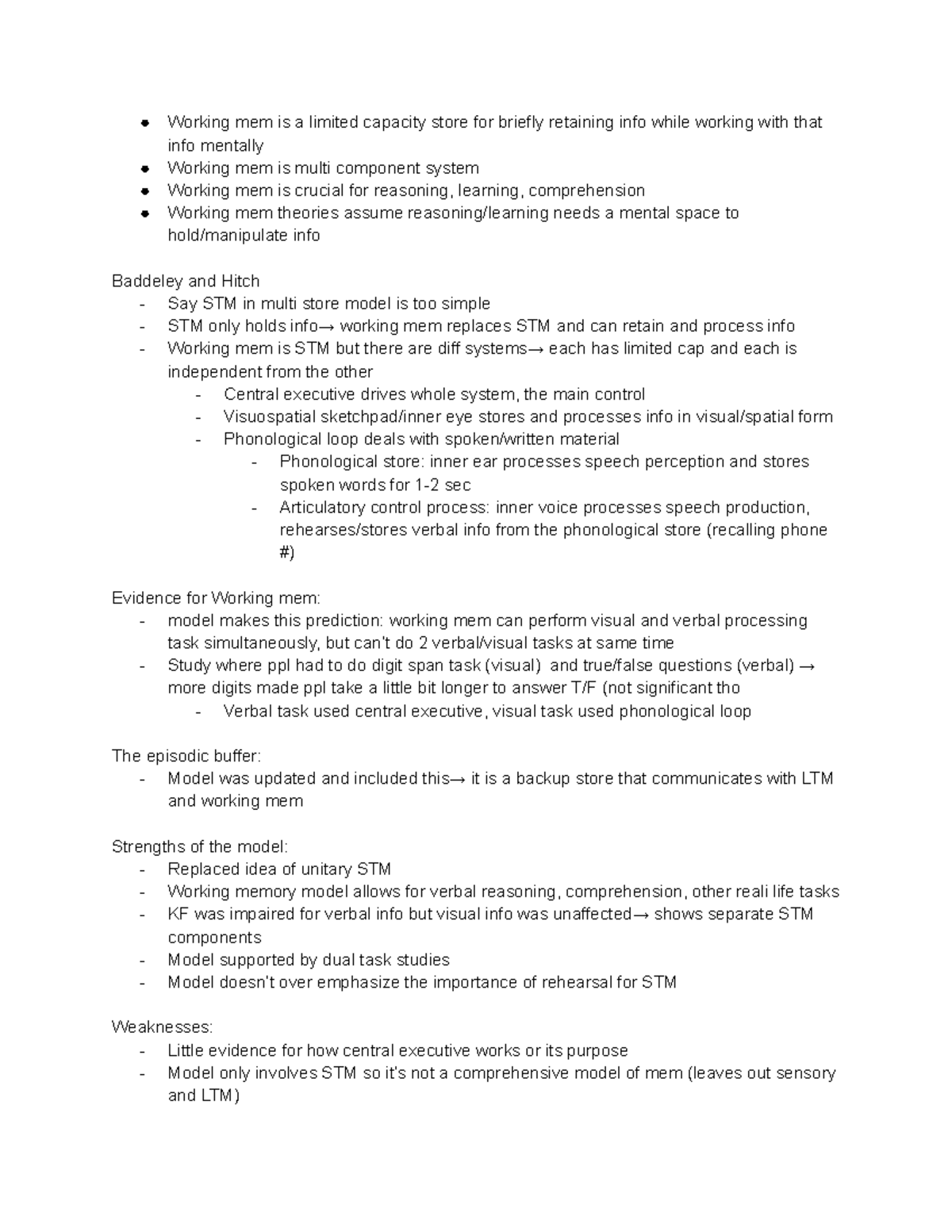 Baddeley and Hitch's Model - Working mem is a limited capacity store ...