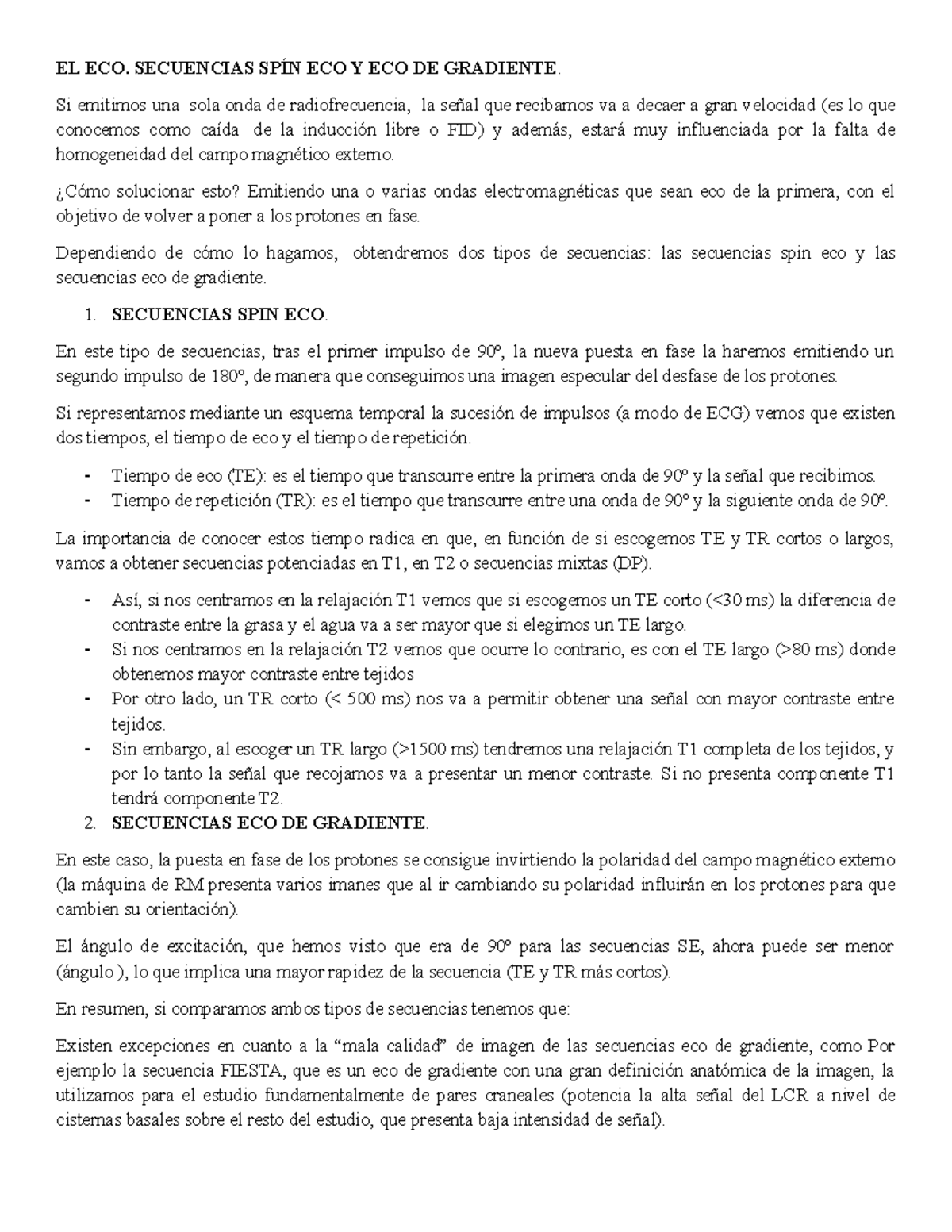 Imagen Resonancia Magnética - EL ECO. SECUENCIAS SPÍN ECO Y ECO DE ...