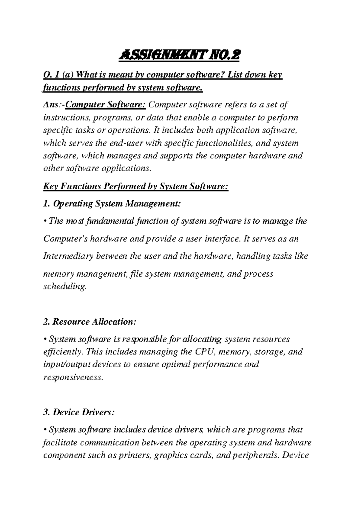 Ict 02 Assignment No Q 1 A What Is Meant By Computer Software