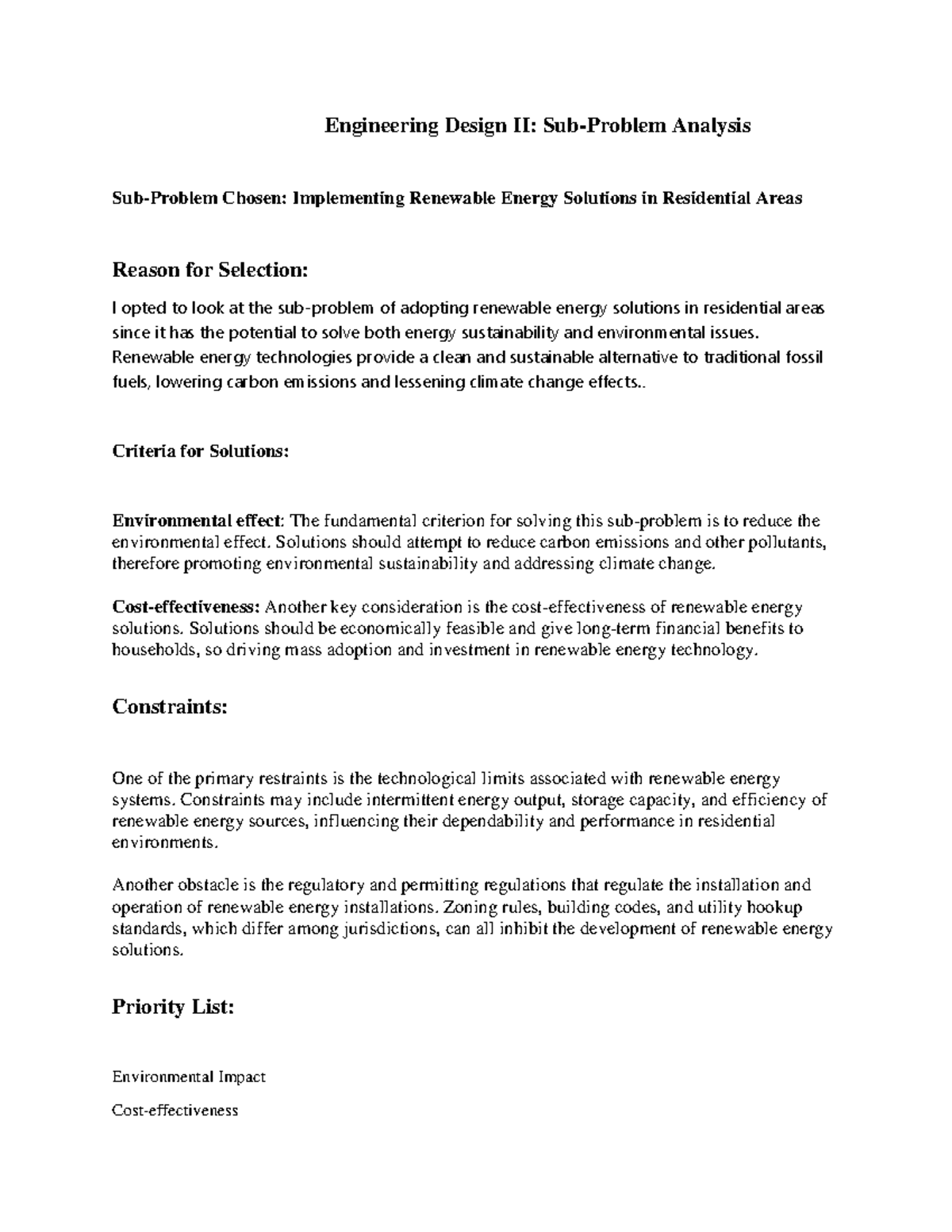 Engineering Design II - Renewable energy technologies provide a clean ...