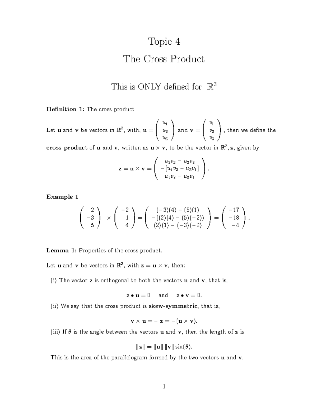 Topic 4 Cross Product Lecture 4 Topic 4 The Cross Product This Is 