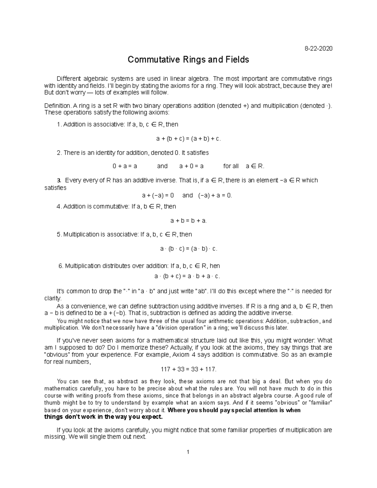 Commutative Rings and Fields 822 Commutative Rings and Fields Di