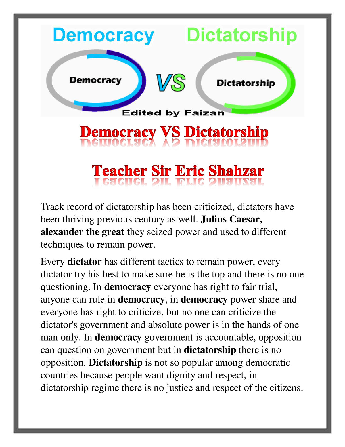 democracy vs dictatorship thesis