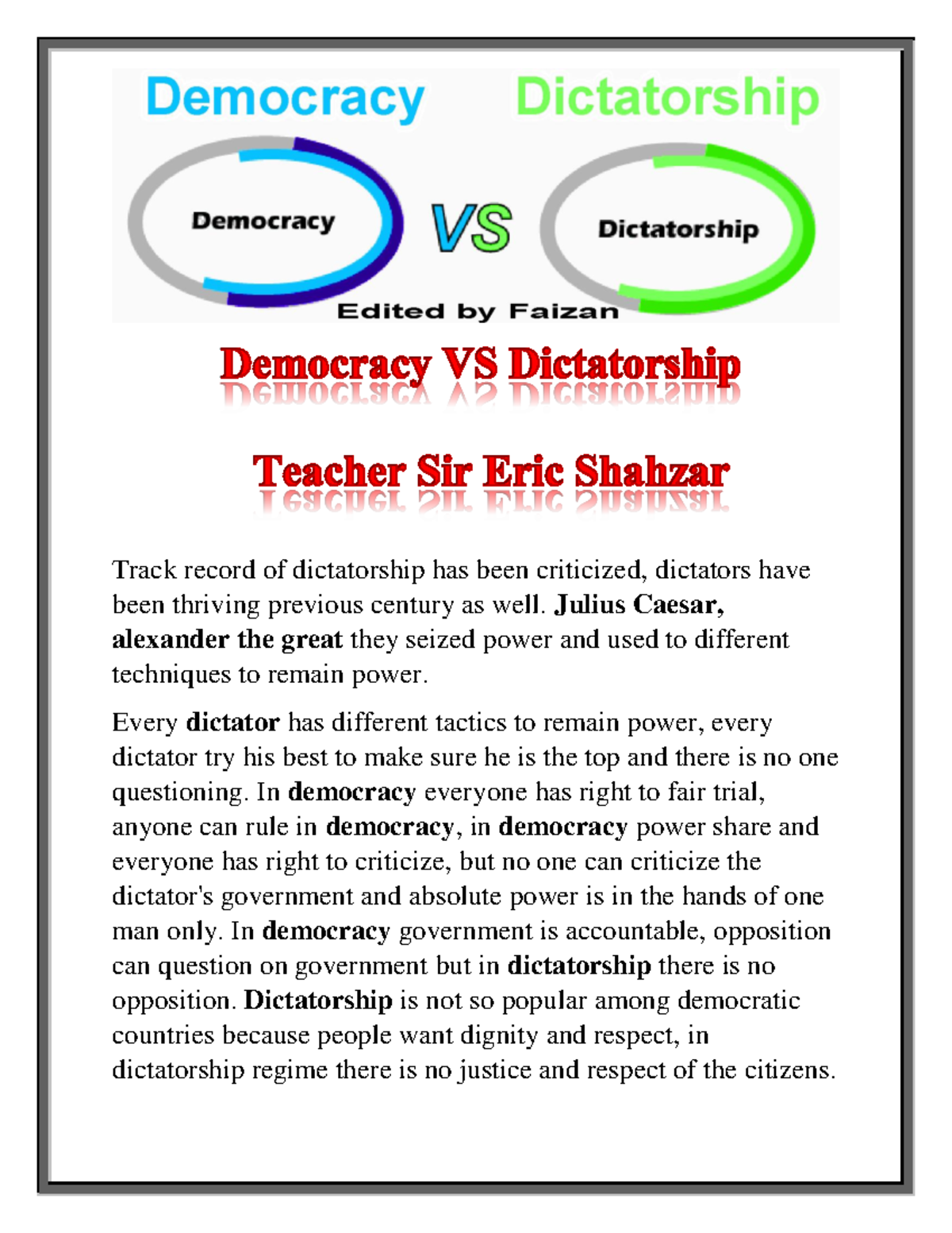 democracy vs dictatorship thesis