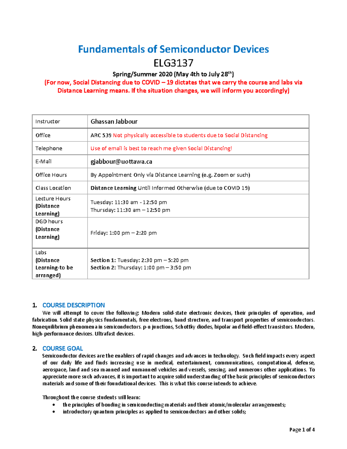 Syllabus ELG 3137 Summer 2020 - Fundamentals of Semiconductor Devices ...