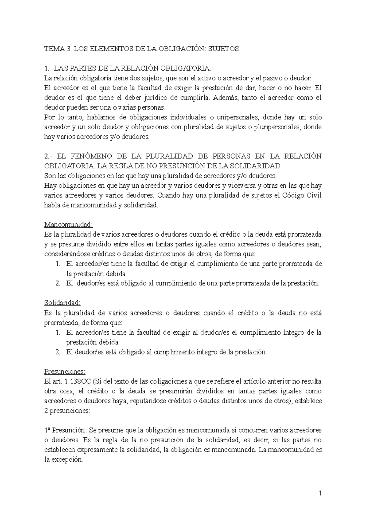 Apuntes del Tema 3 Derecho de Obligaciones y Daños - TEMA 3. LOS ...